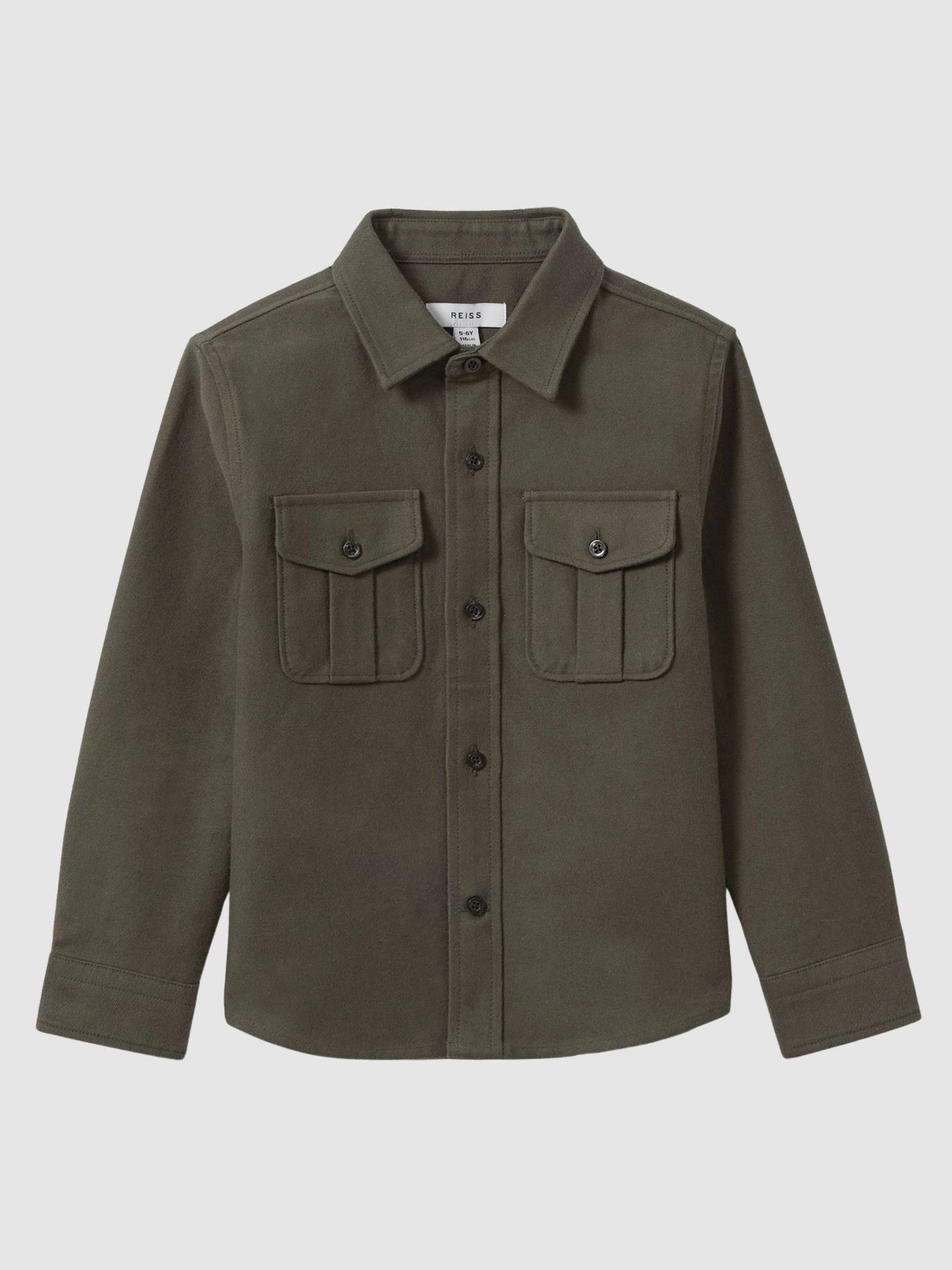 Senior Brushed Cotton Patch Pocket Overshirt in Pine Green