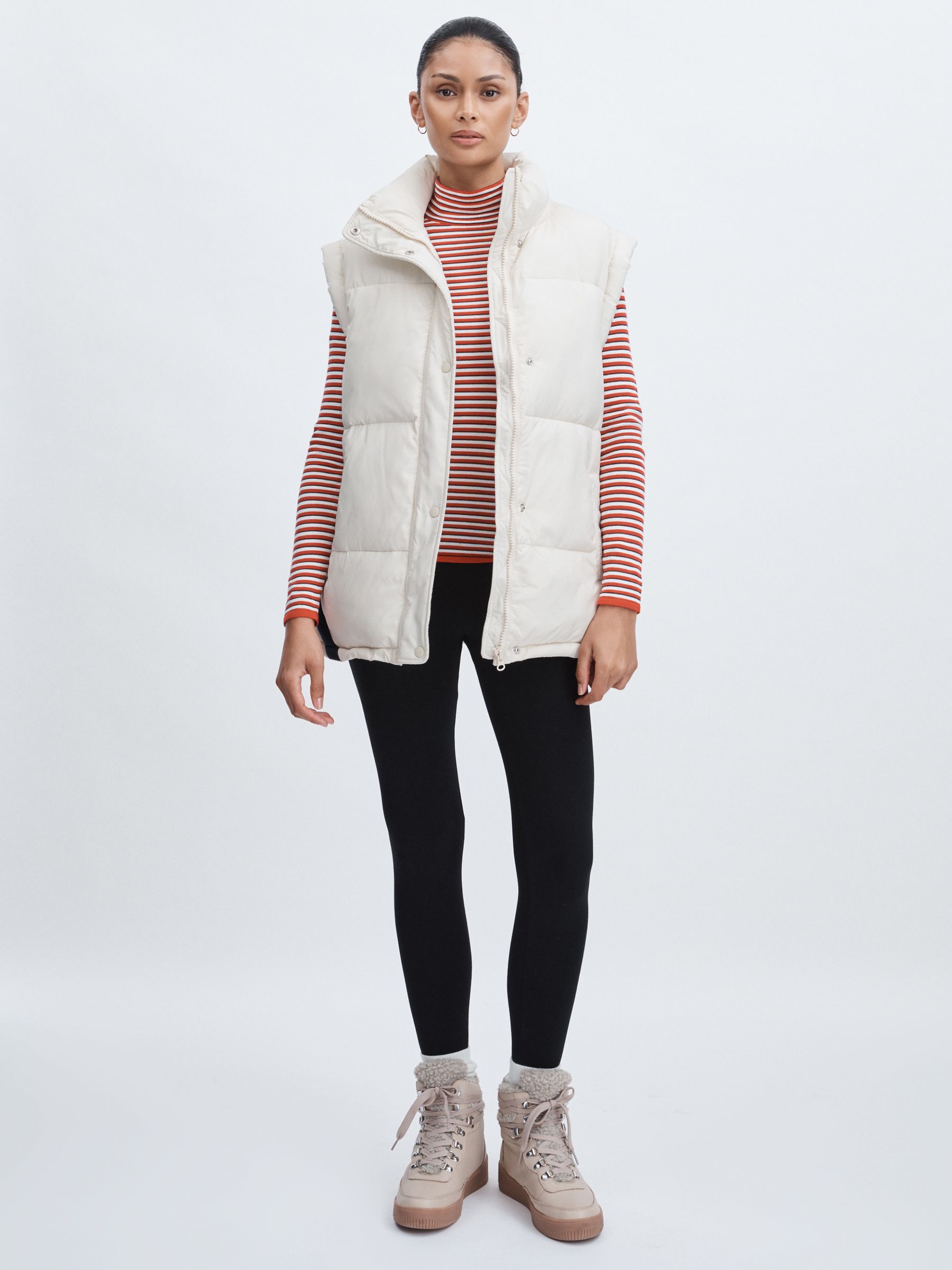 The Upside Contrast-Panel Puffer Gilet in Off White/Multi