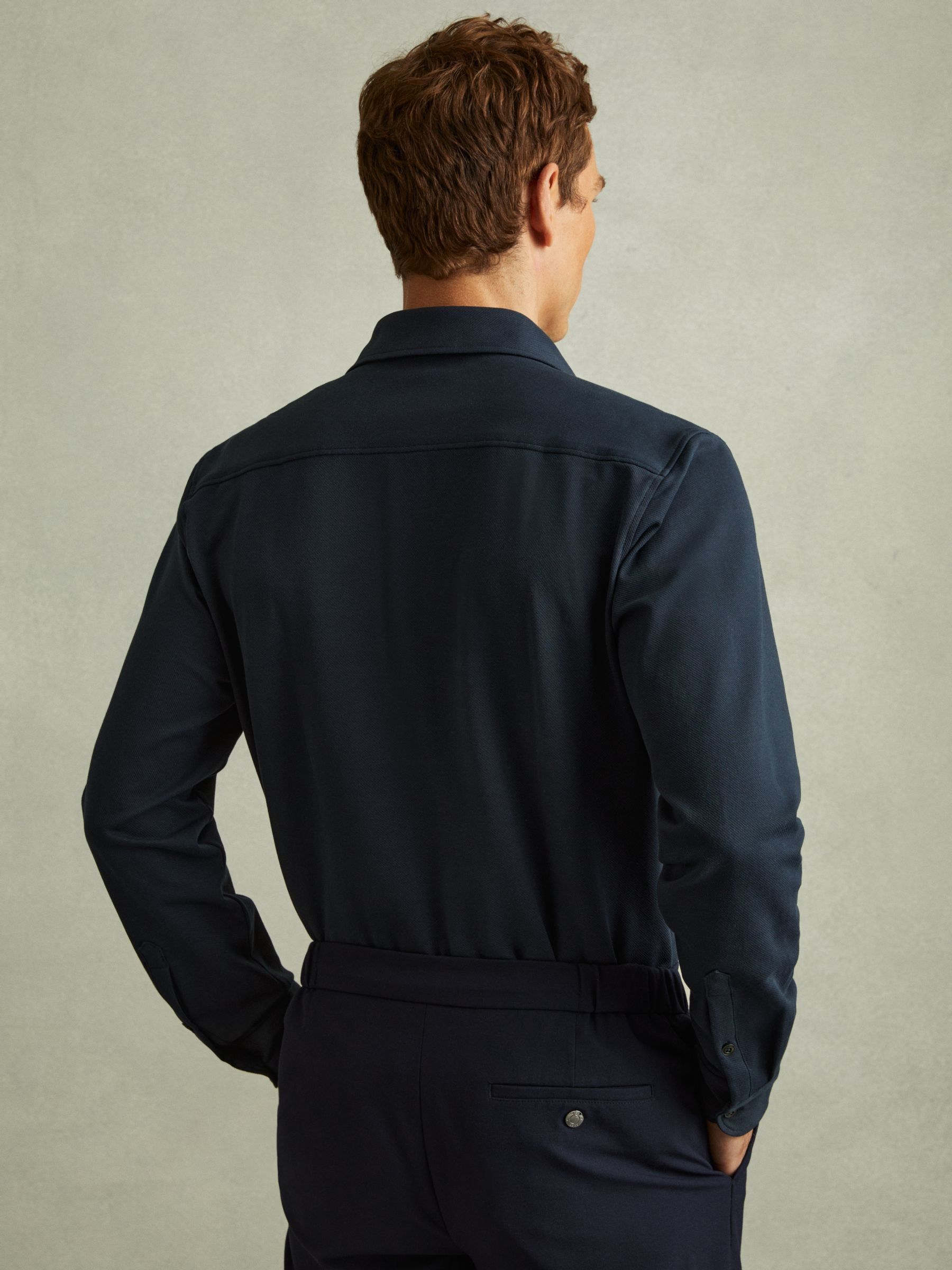 Cotton Blend Twill Overshirt in Navy