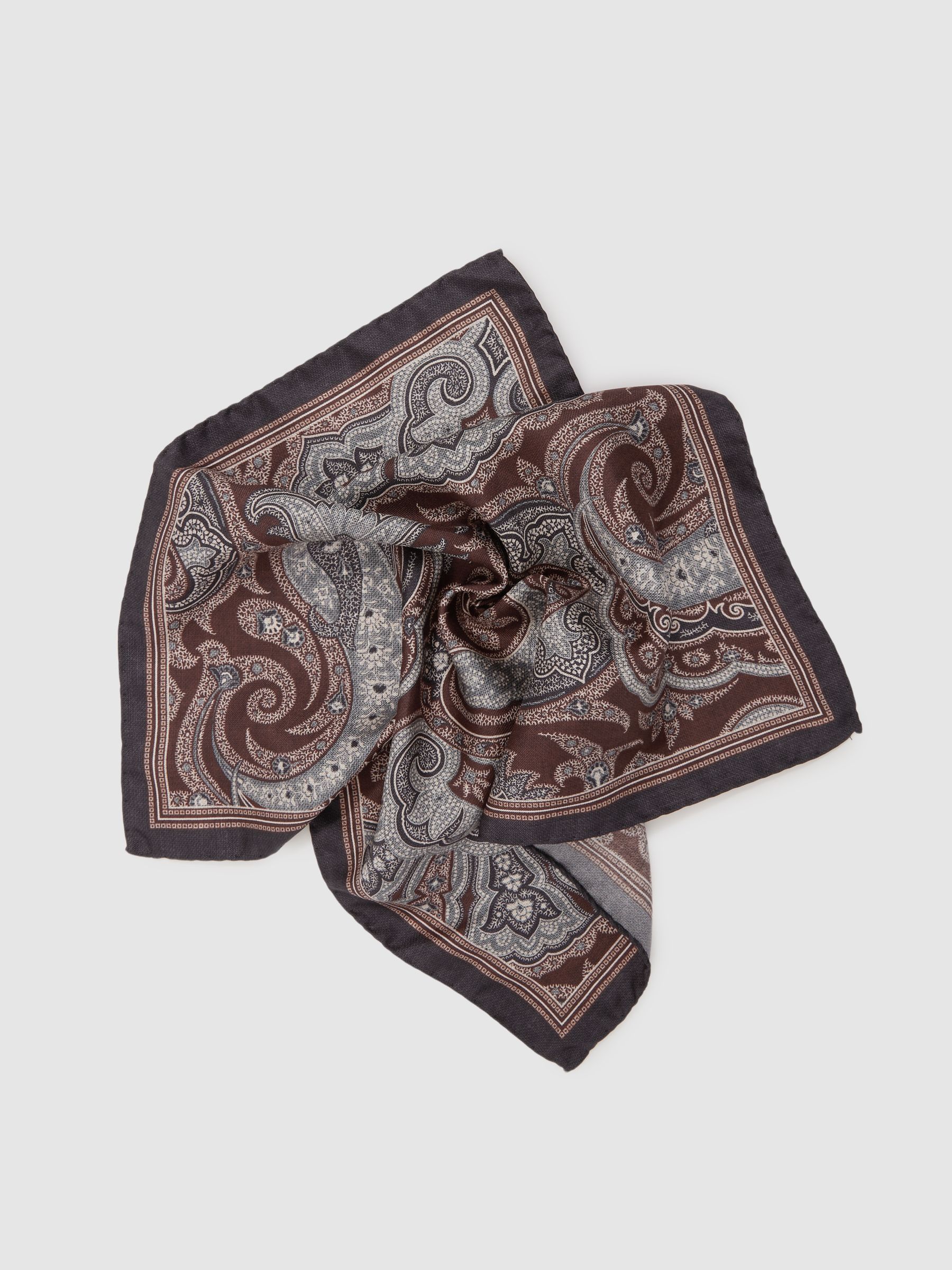Silk Hybrid Print Pocket Square in Chocolate
