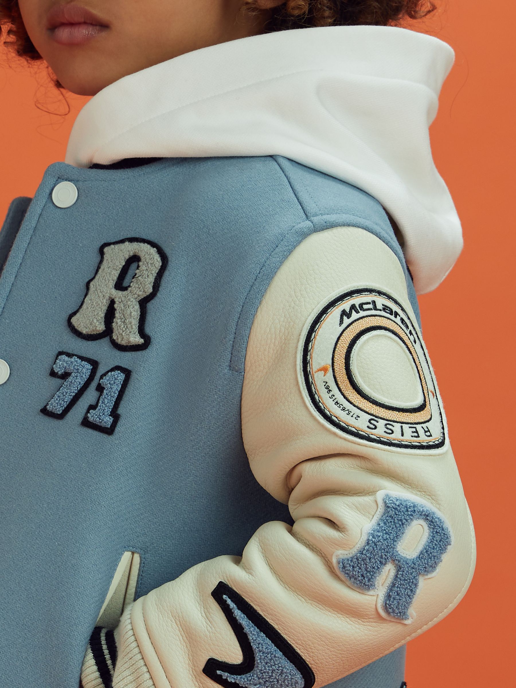 3-9 yrs McLaren F1 Leather Varsity Jacket in Airforce Blue/Ecru