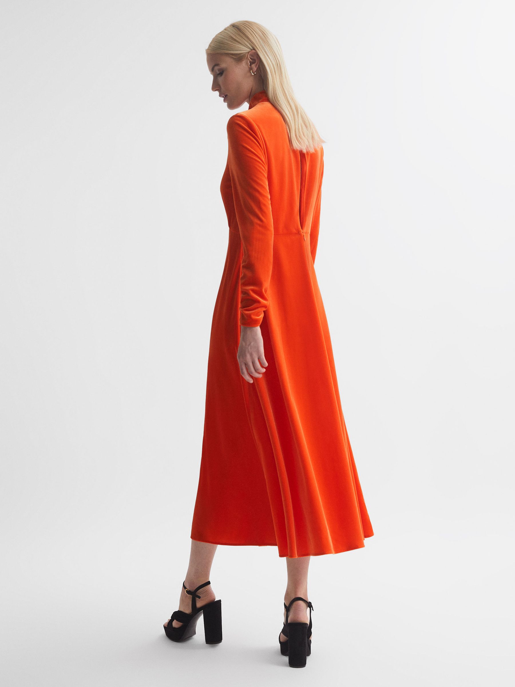 Florere Velvet Midi Dress in Bright Orange