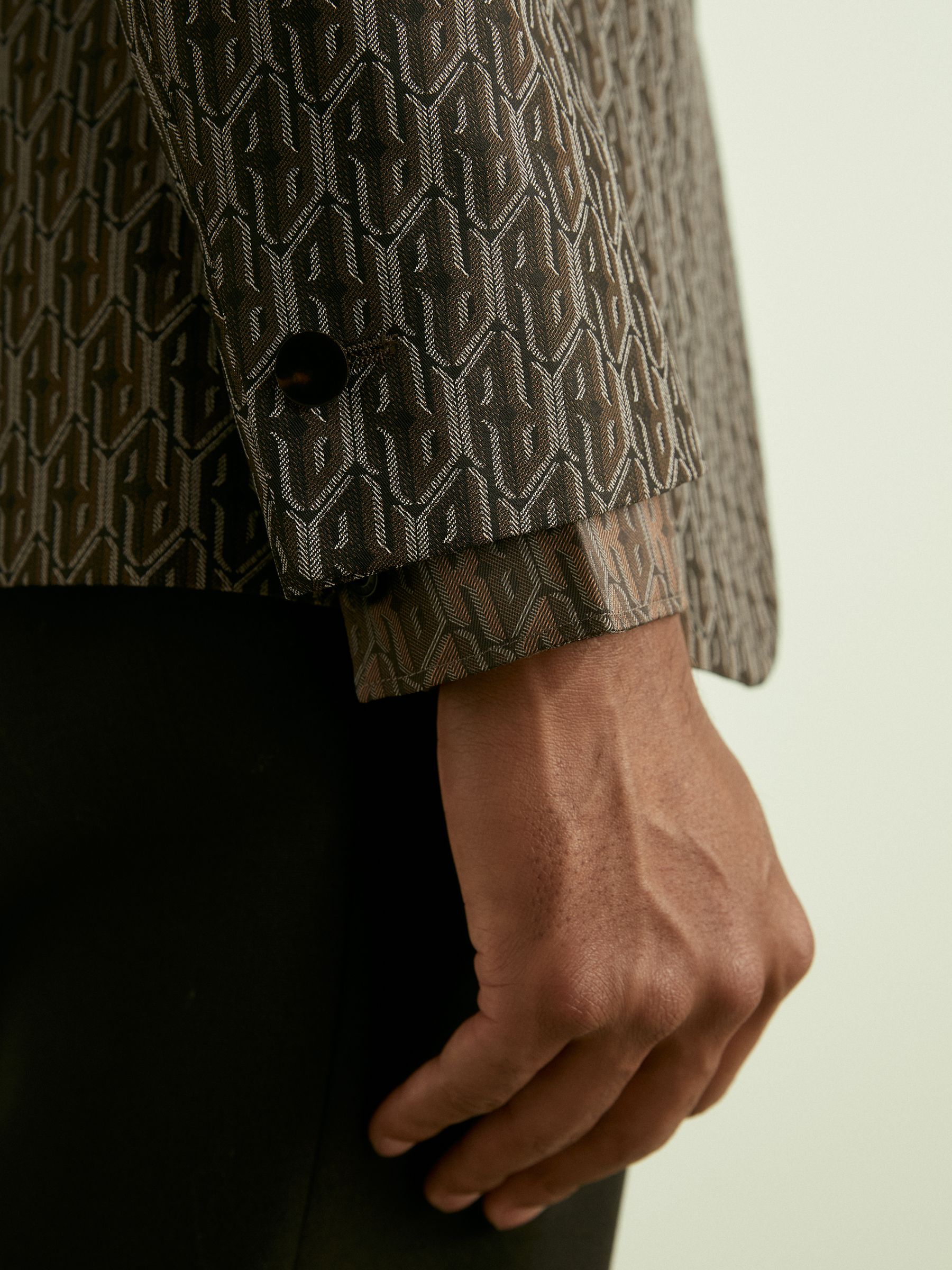 Monogram-Jacquard Twill Blazer in Chocolate Brown