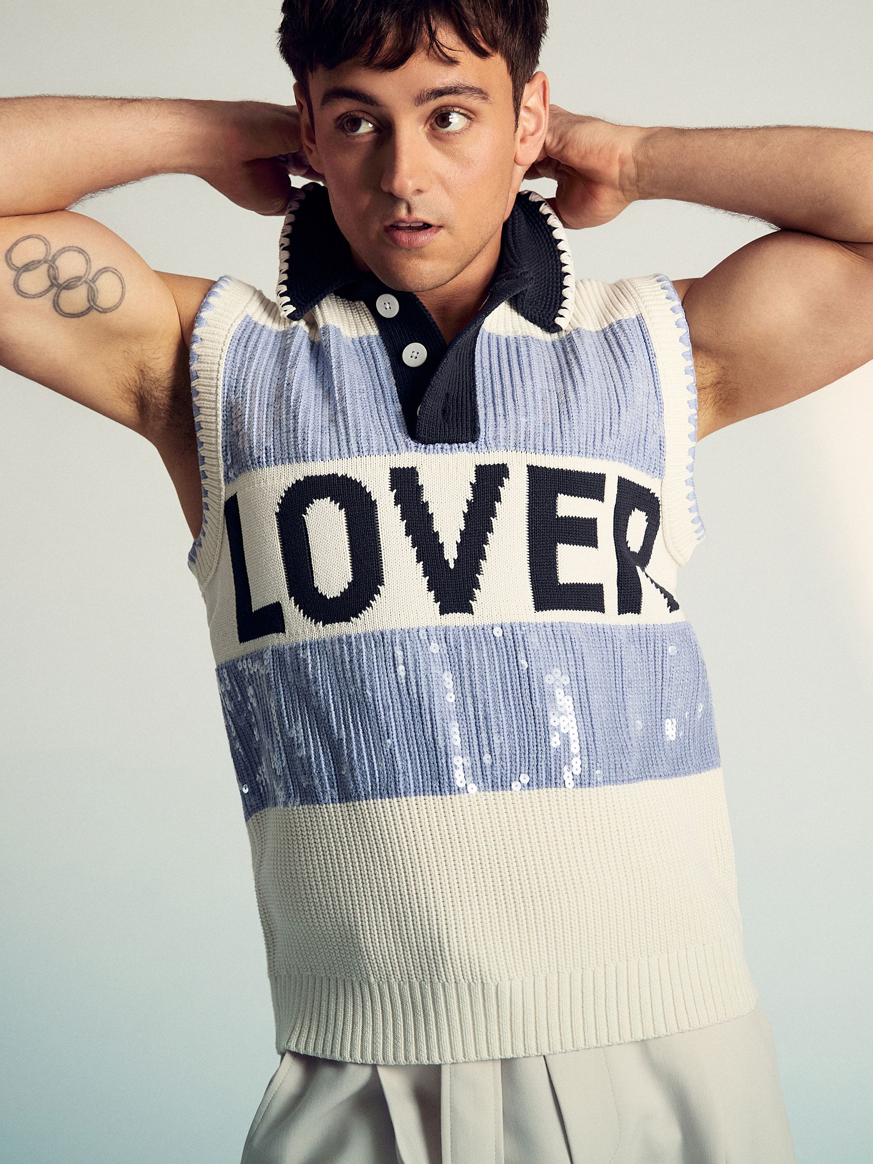 Reiss | Tom Daley Stripe Polo Vest in Soft Blue