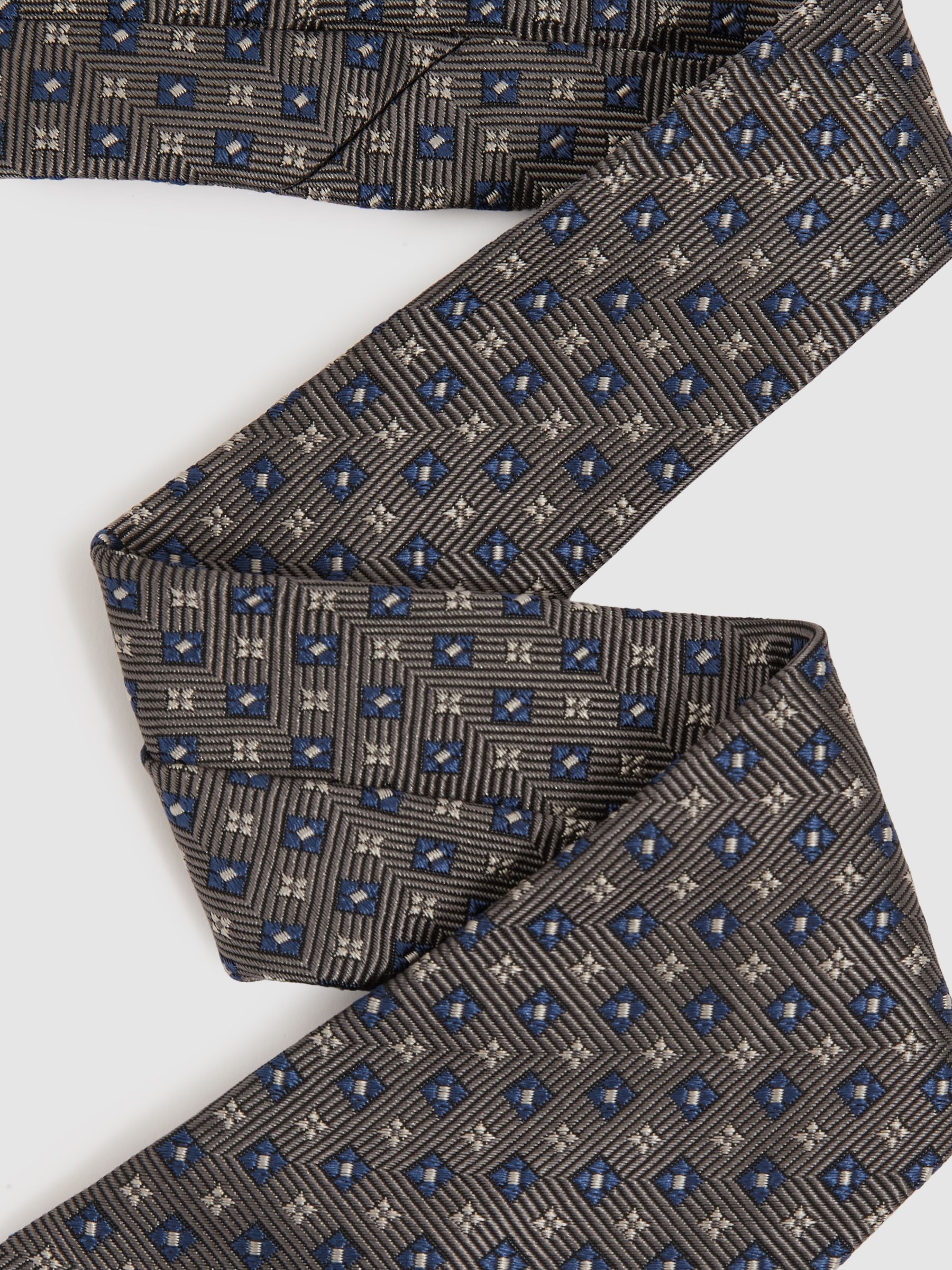 Silk Blend Foulard Floral Tie in Charcoal
