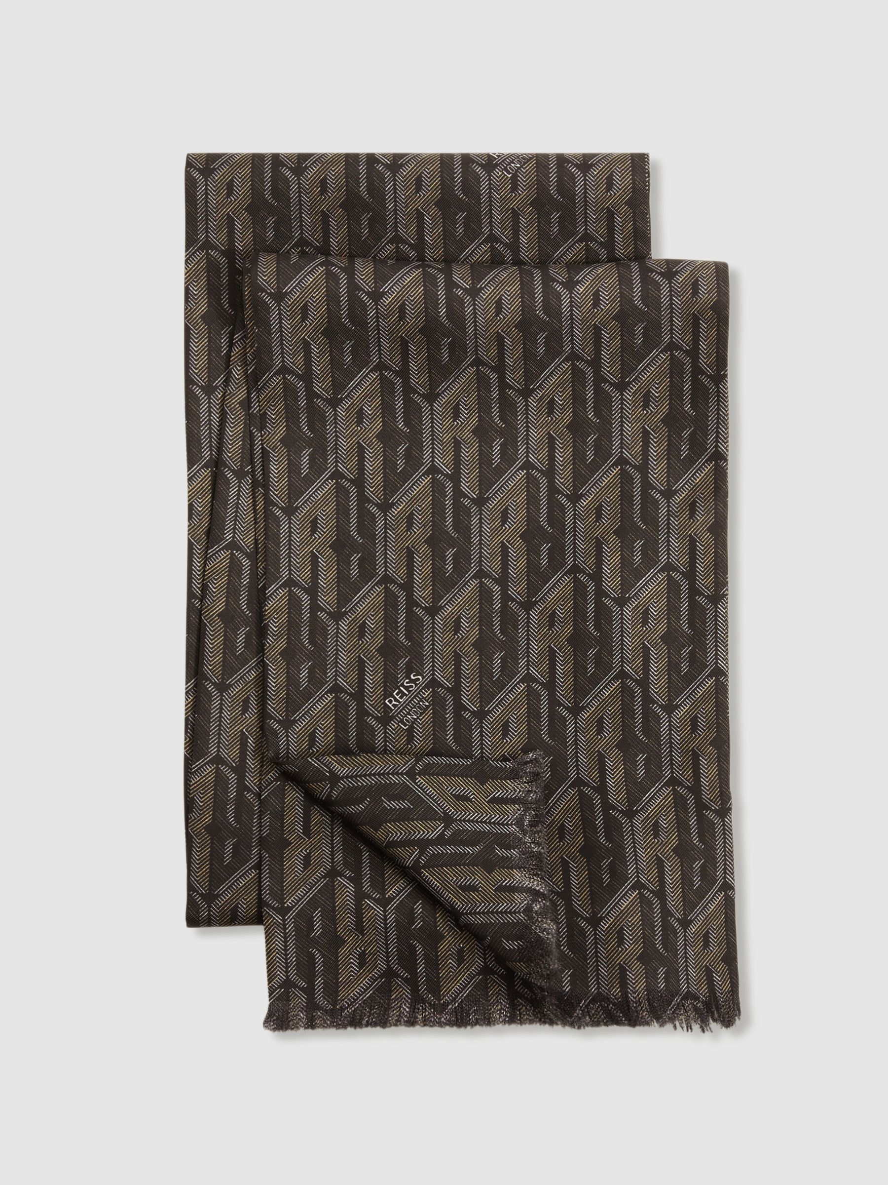 Silk-Twill Monogram-Jacquard Dress Scarf in Dark Multi
