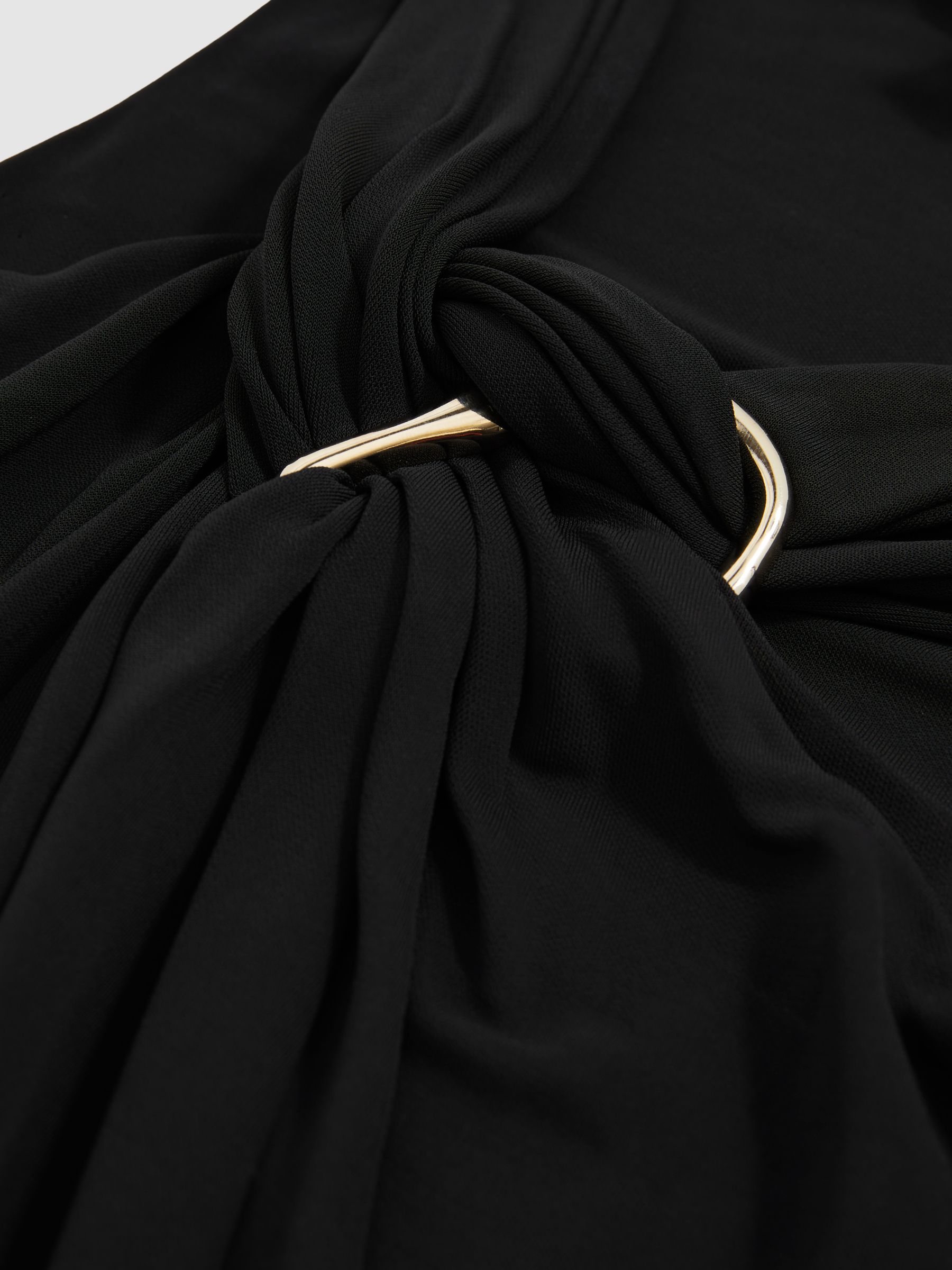 Gathered Neck Jersey Midi Dress in Navy