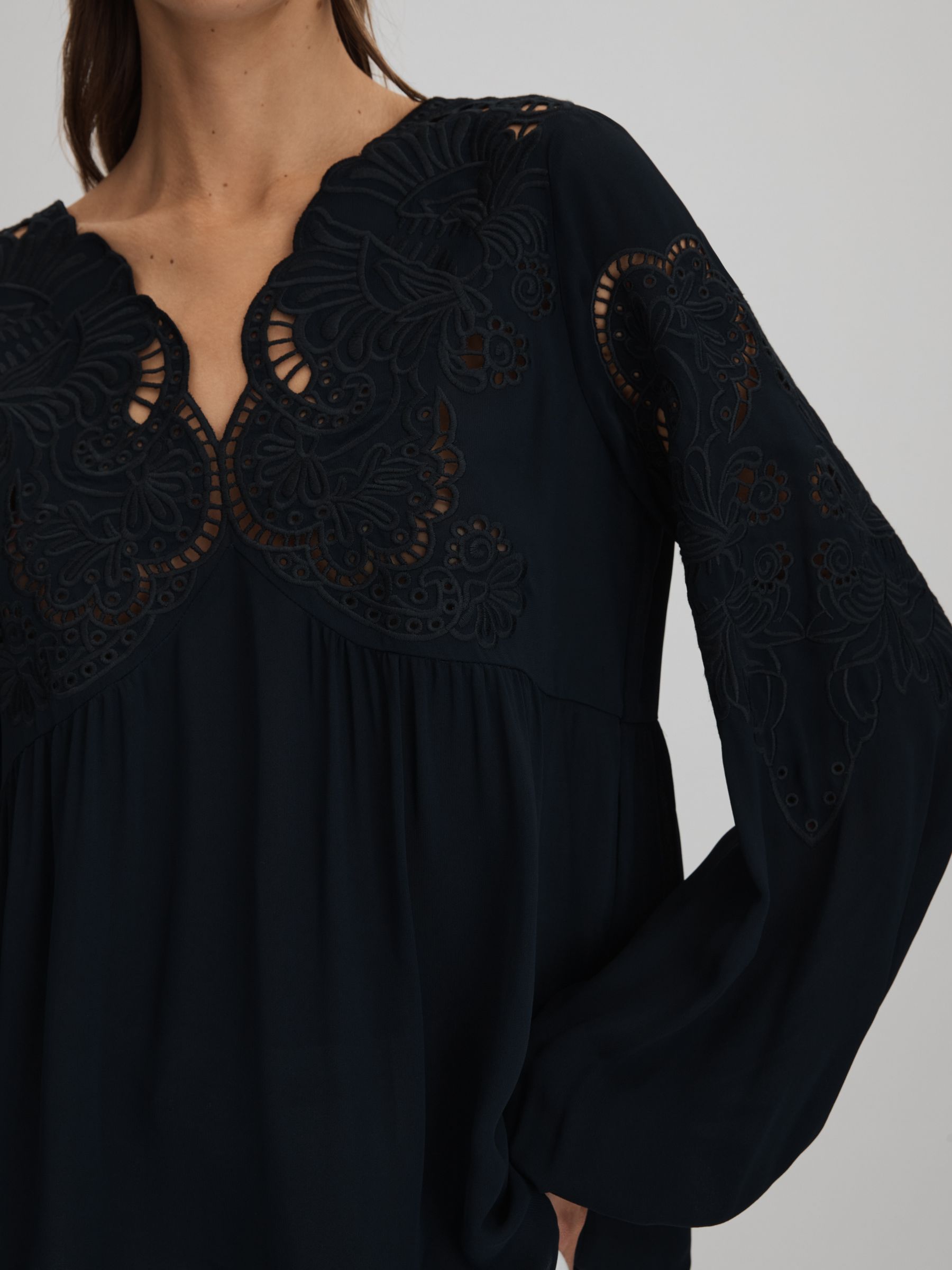 Lace Cut-Out Blouse in Navy