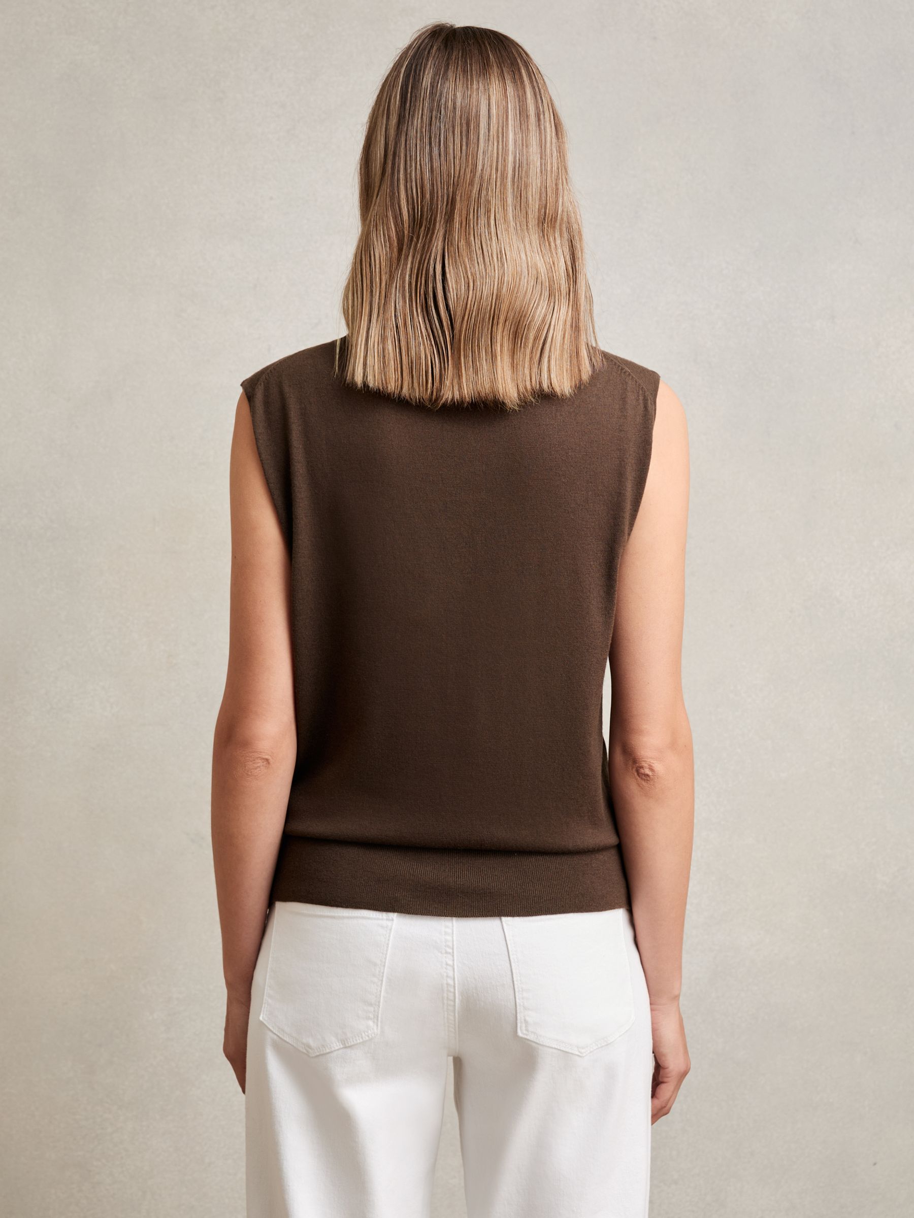 Wool Slouched Sleeveless Top in Chocolate