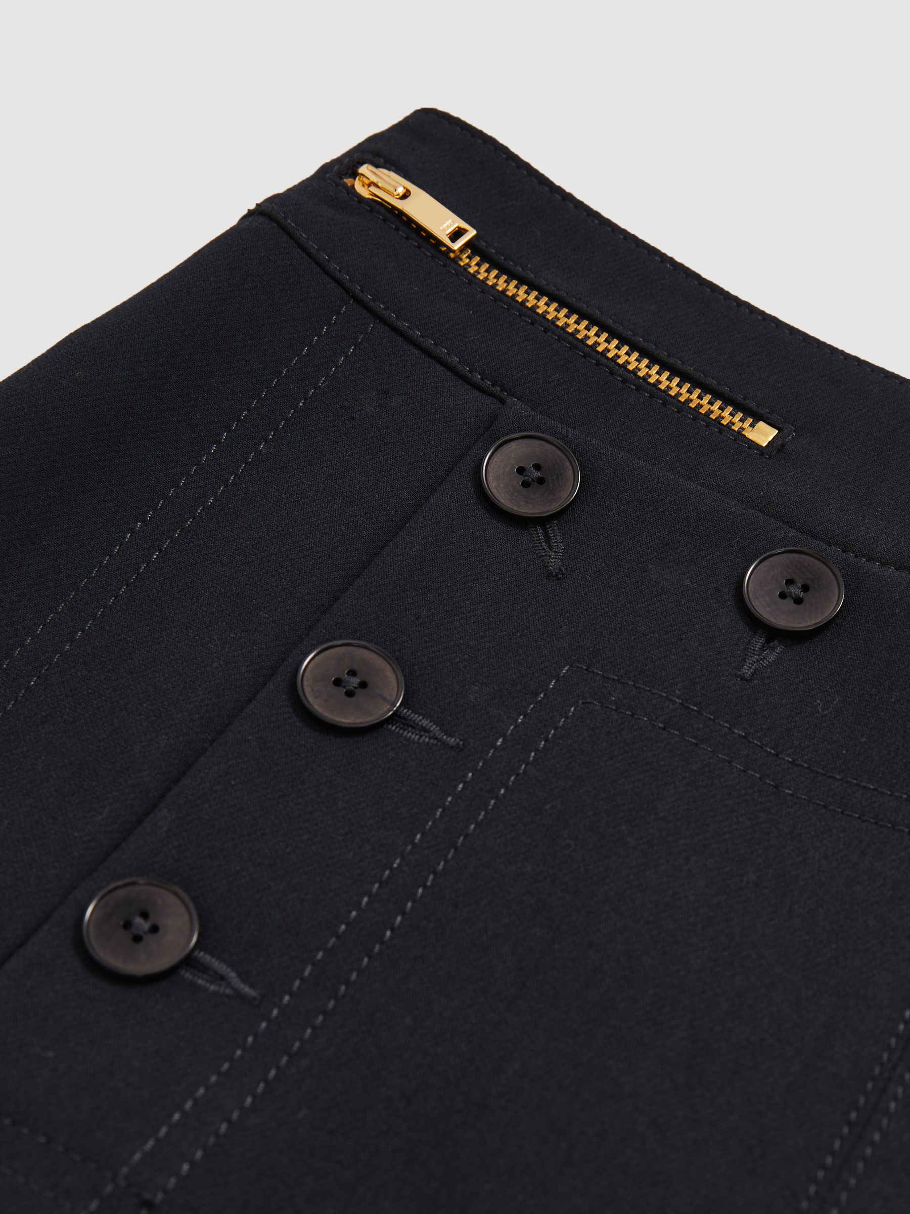 Button-Detail Wide-Leg Trousers in Navy