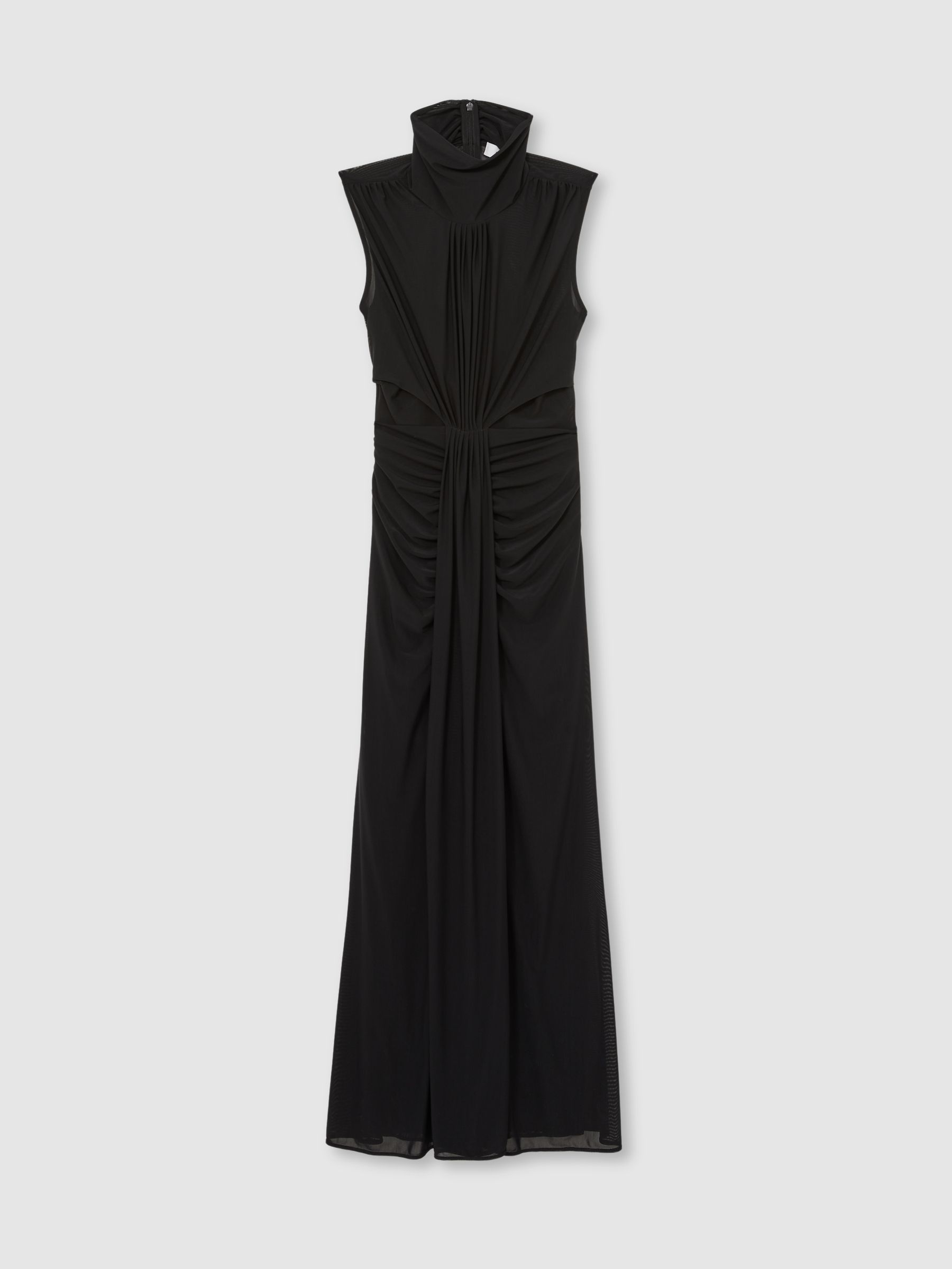 Ruched Sleeveless Maxi Dress in Black