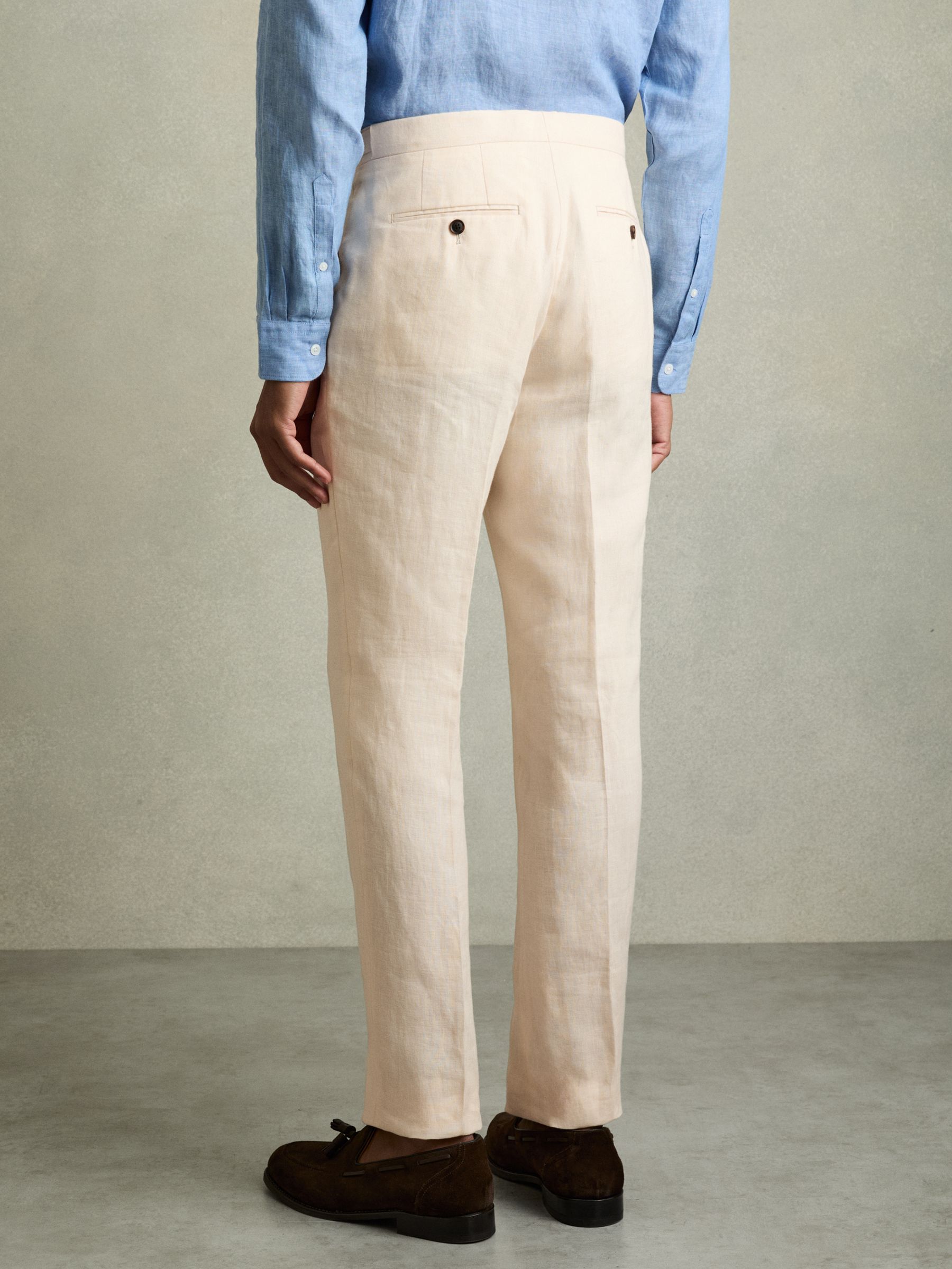 Slim Fit Linen Trousers in Stone