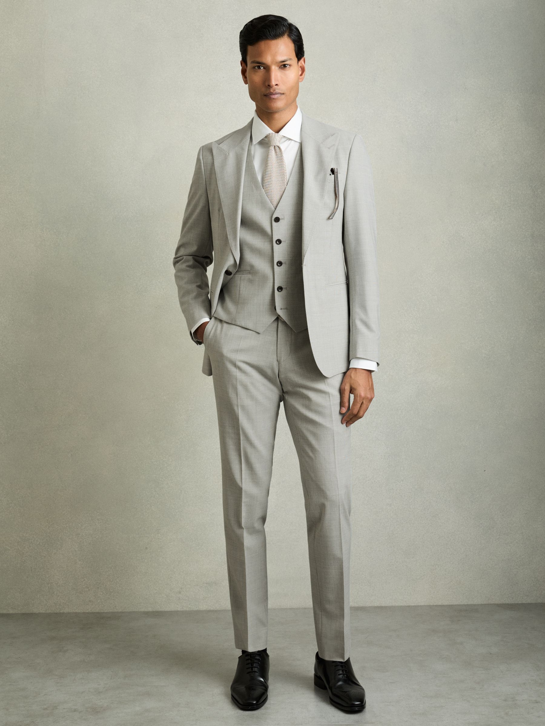 Puppytooth-Check Suit Waistcoat Wool-Blend in Grey