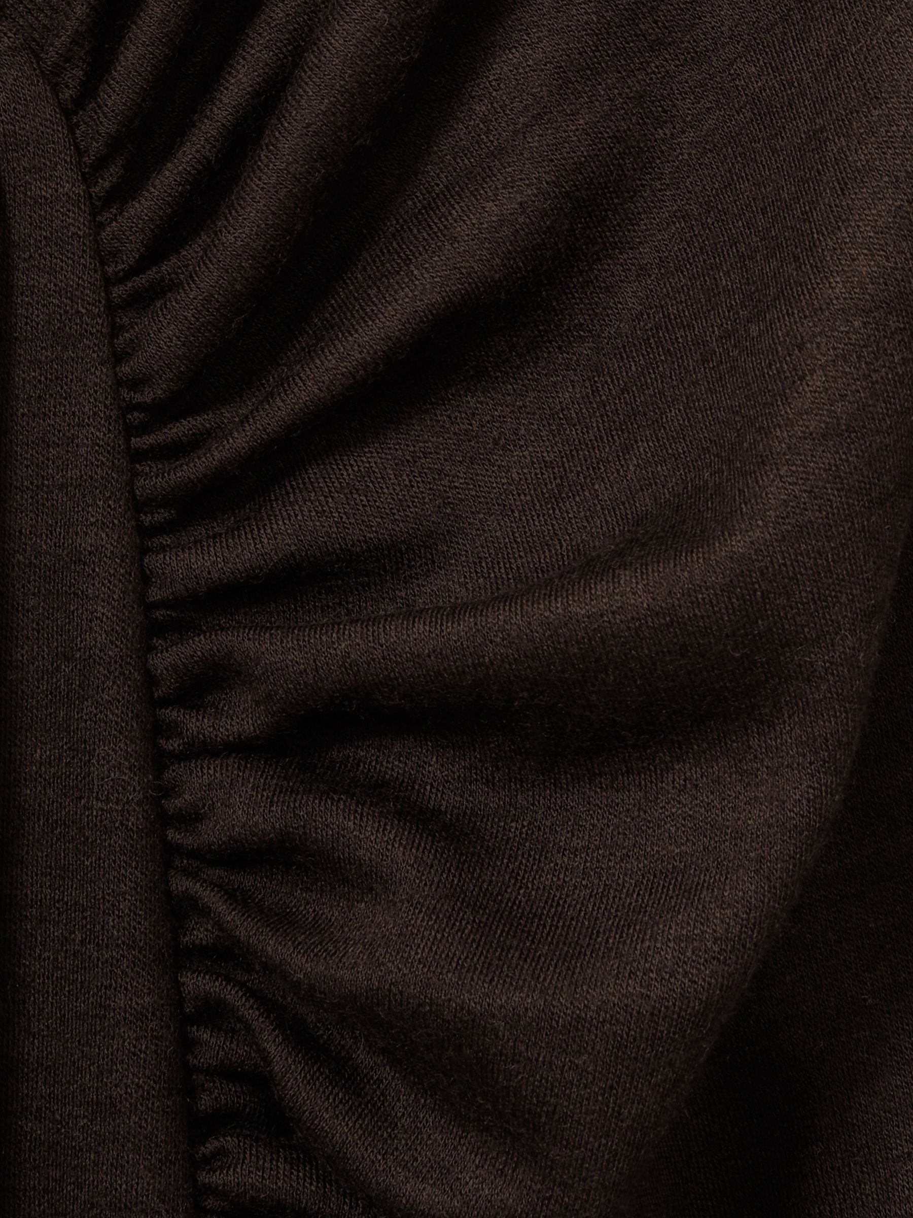 Wool Jersey Ruched Midi Dress in Brown