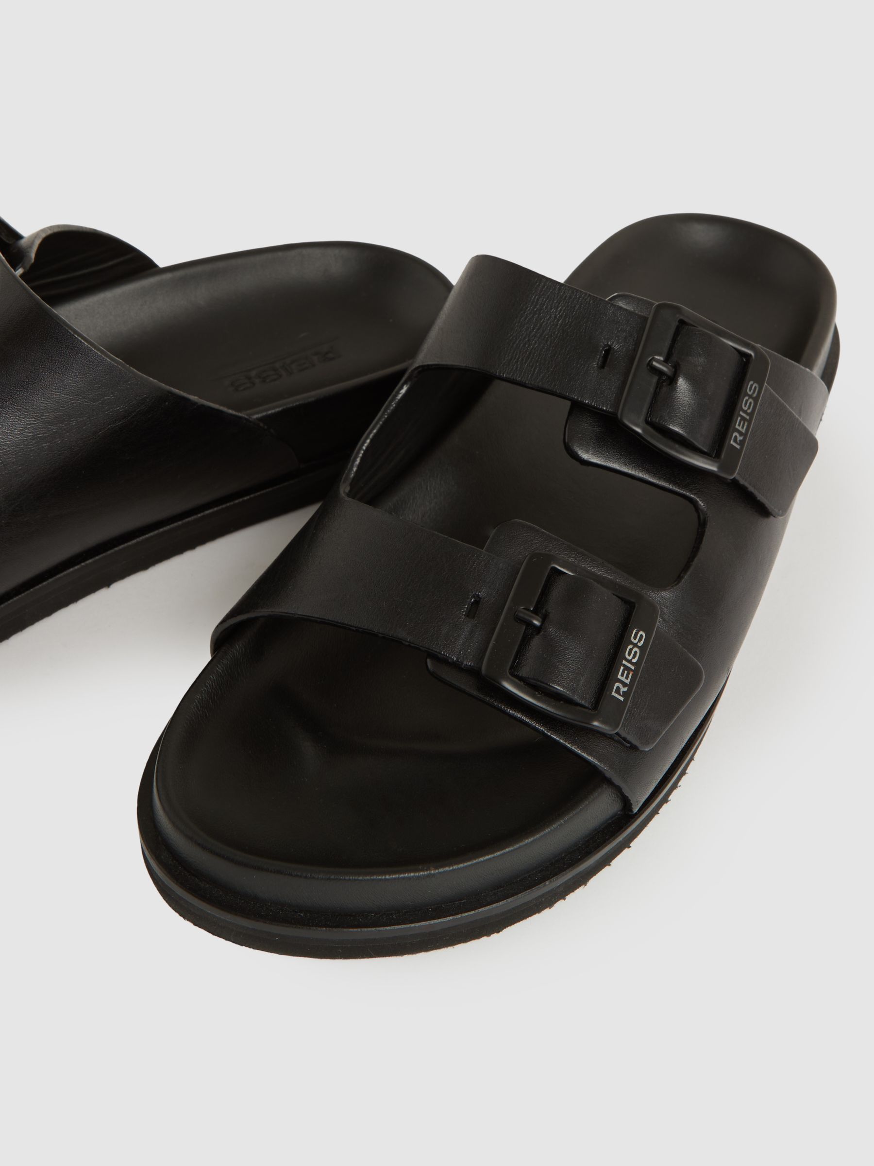 Leather Double-Strap Sandals in Black