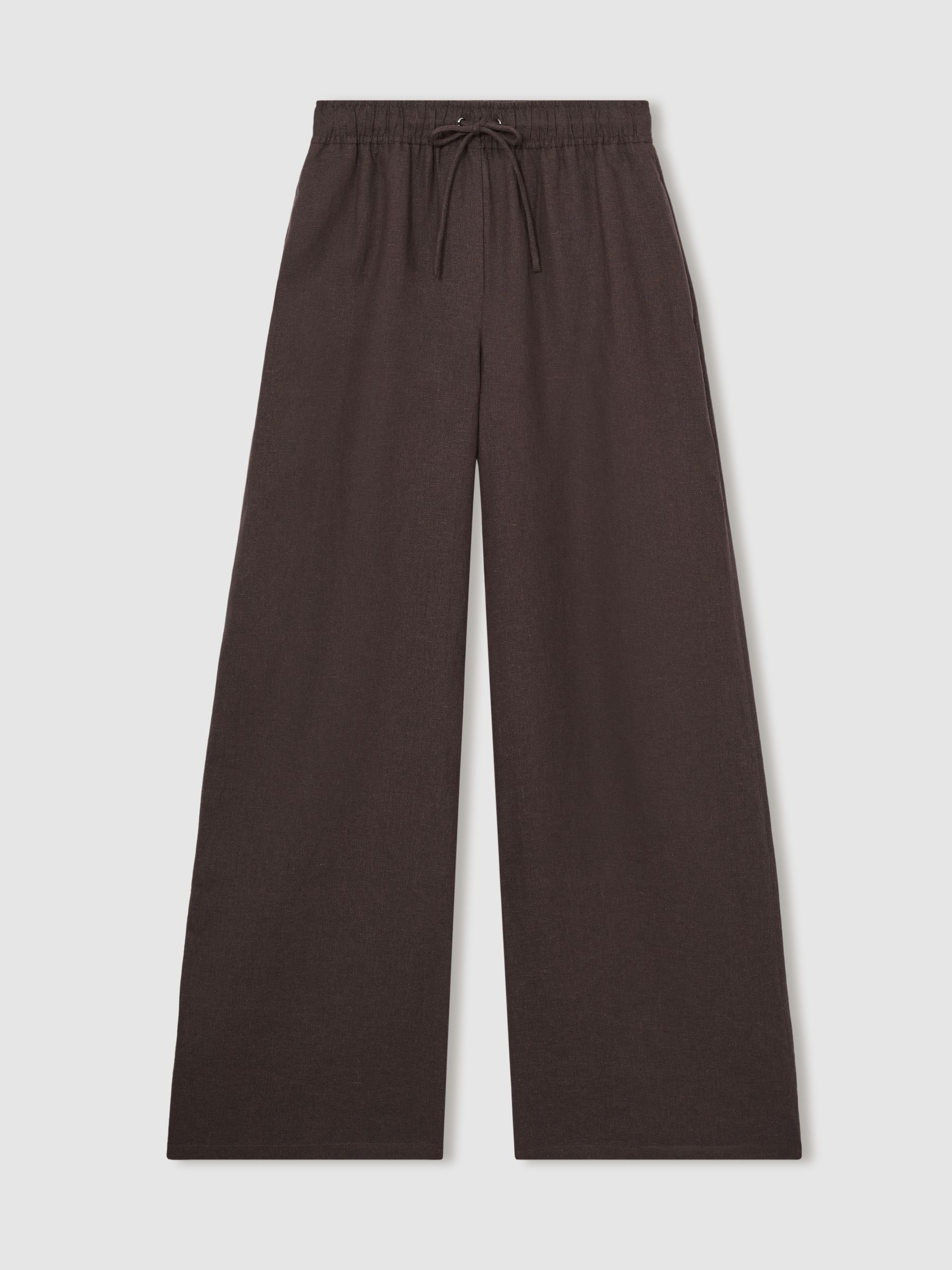 Petite Linen-Blend Wide-Leg Trousers in Chocolate Brown