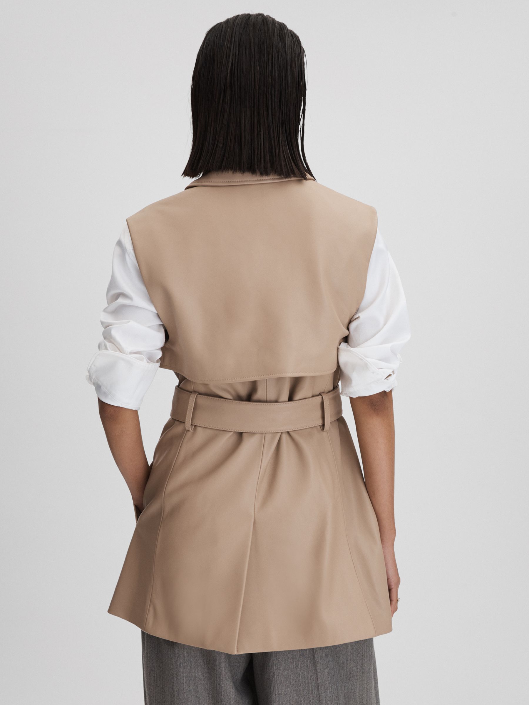 Leather Double Breasted Gilet in Neutral