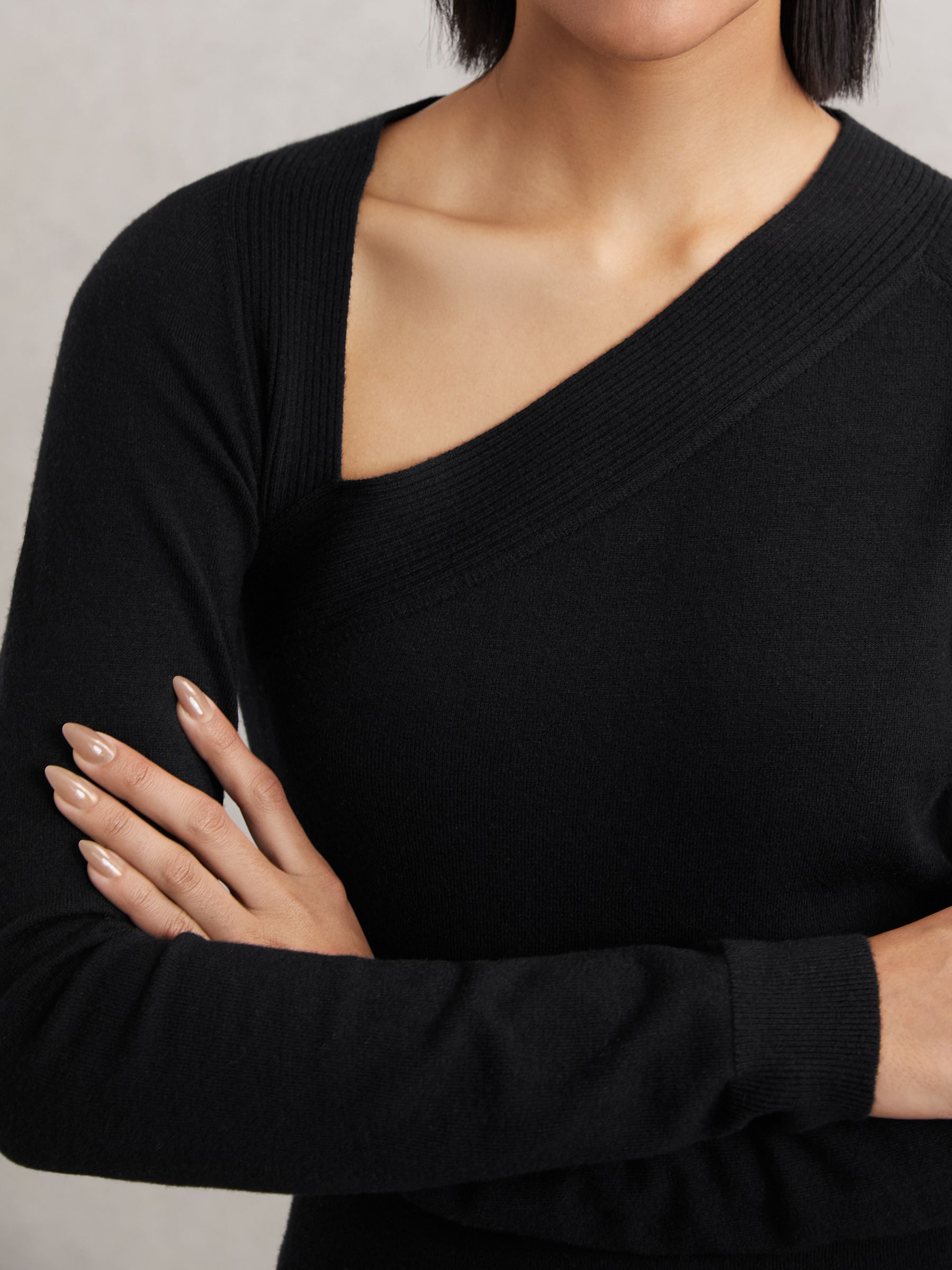 Wool-Blend Asymmetric Knit Top in Black