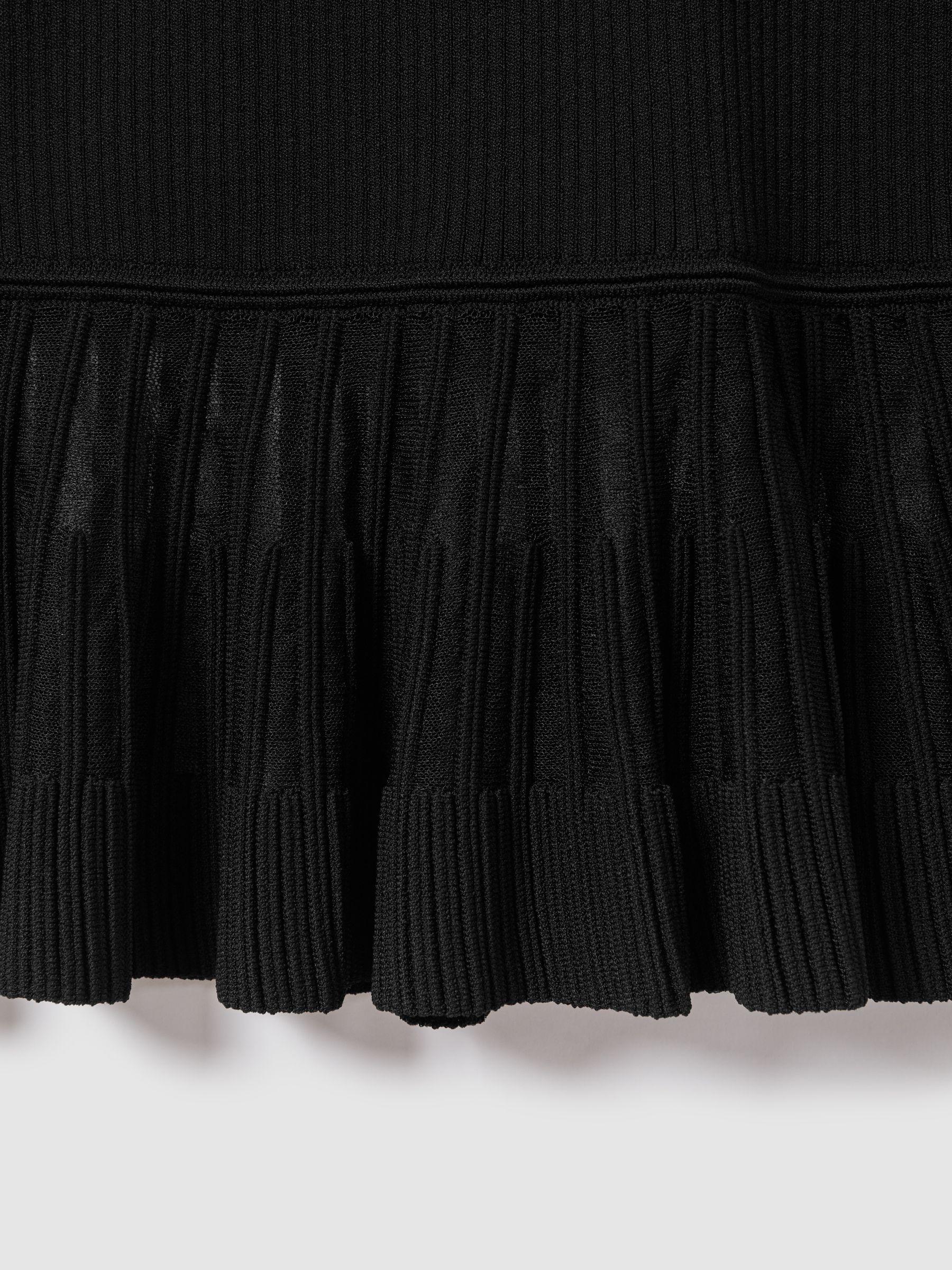 Knitted Sheer Flared Mini Dress in Black