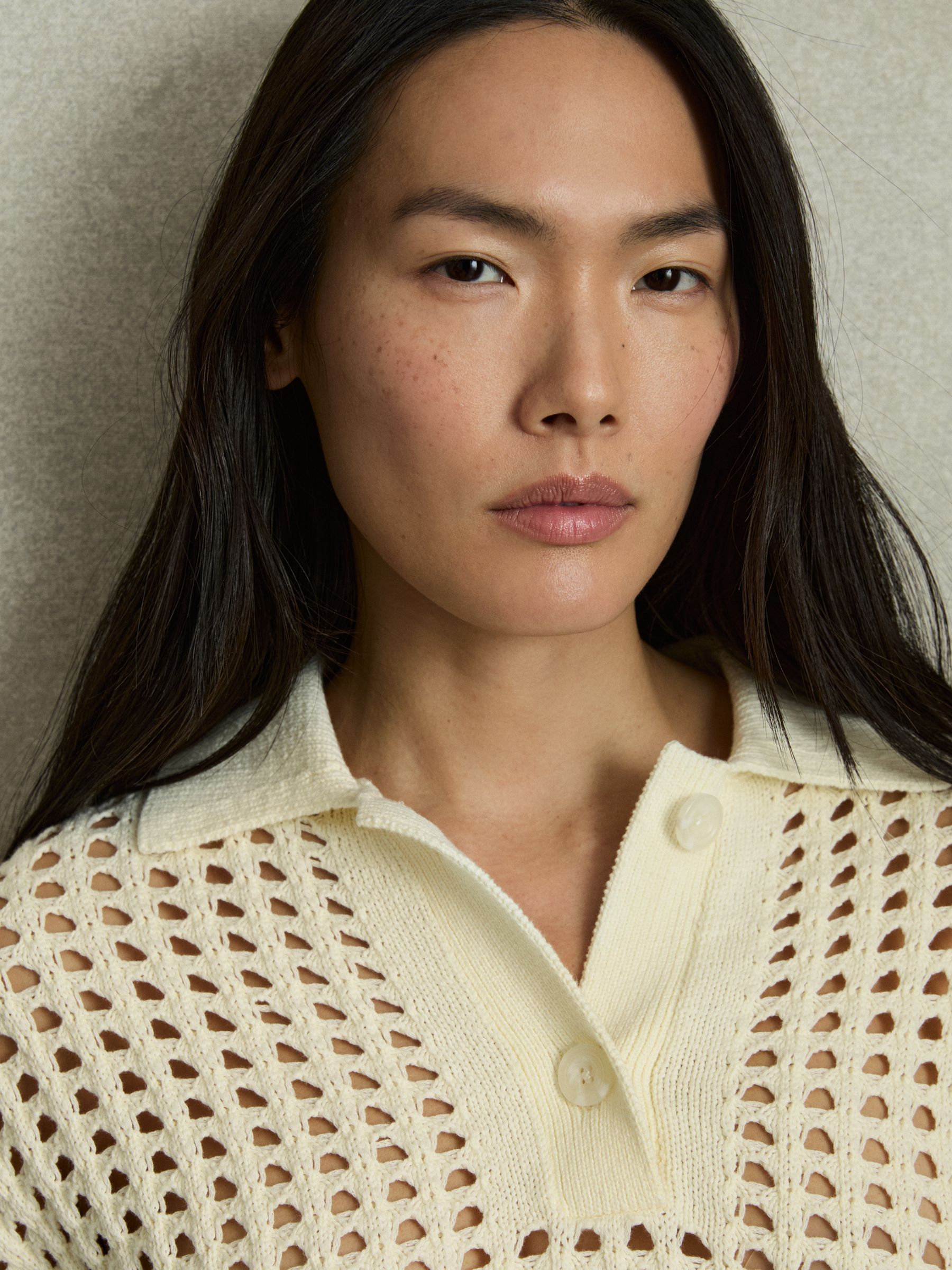 Cotton Crochet Collared Jumper in Buttermilk