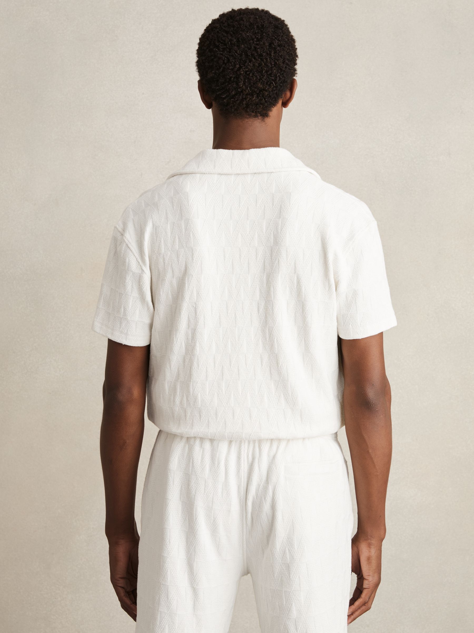 Cotton Textured Cuban Collar Shirt in Off White