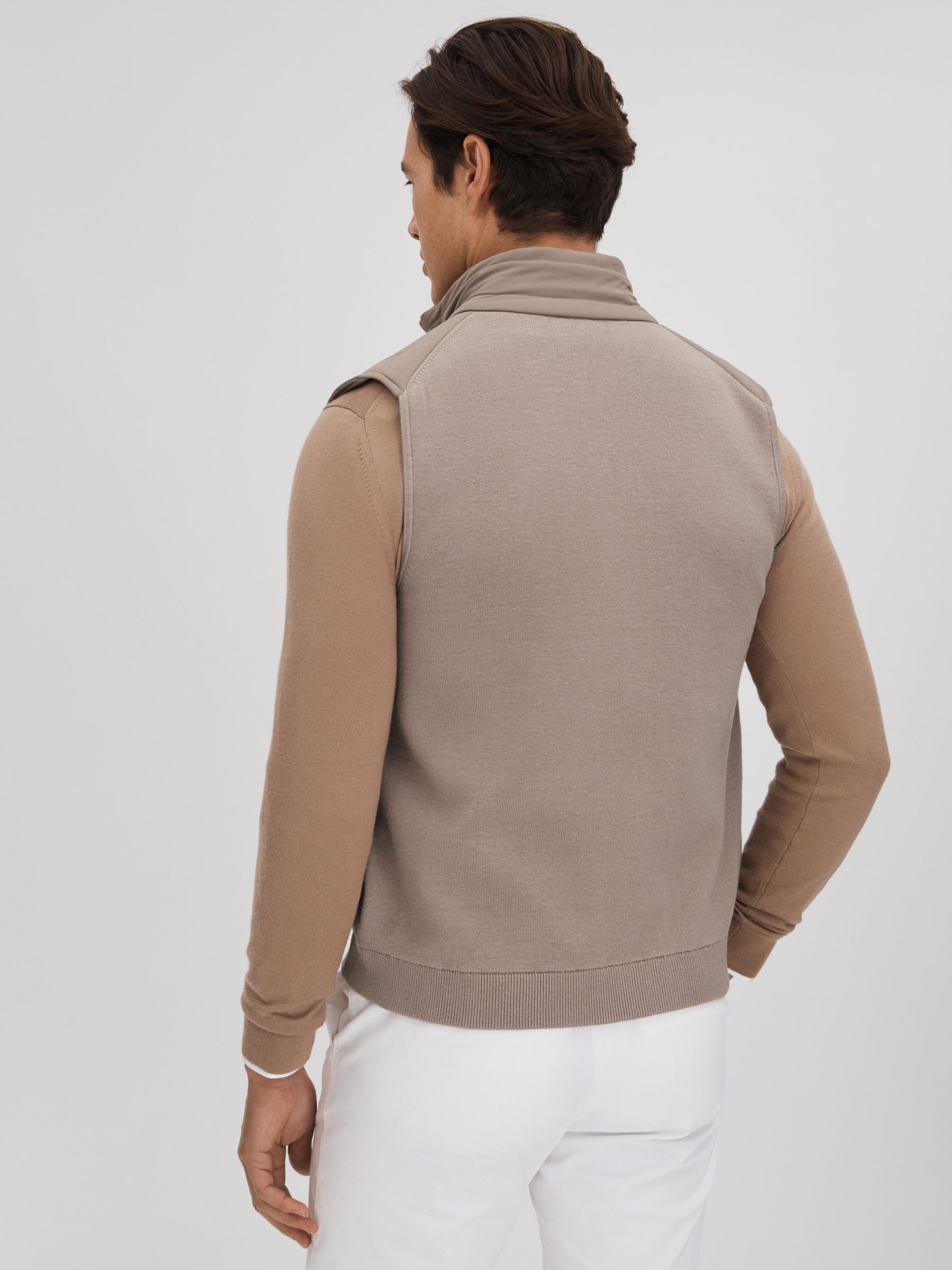 Hybrid Quilt and Knit Zip-Through Gilet in Mink