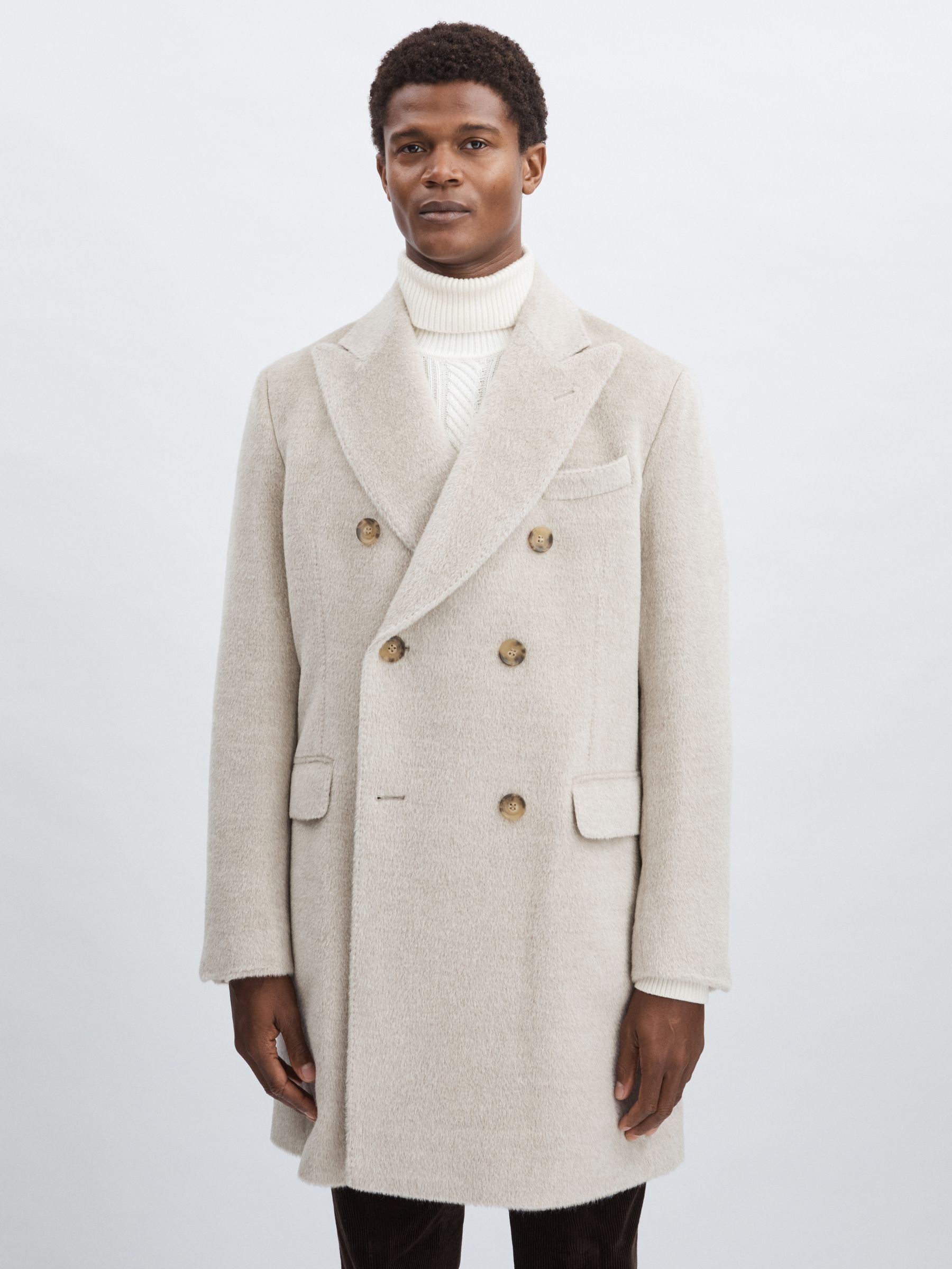 Oscar Jacobson Alpaca-Wool Double-Breasted Coat in Beige Melange