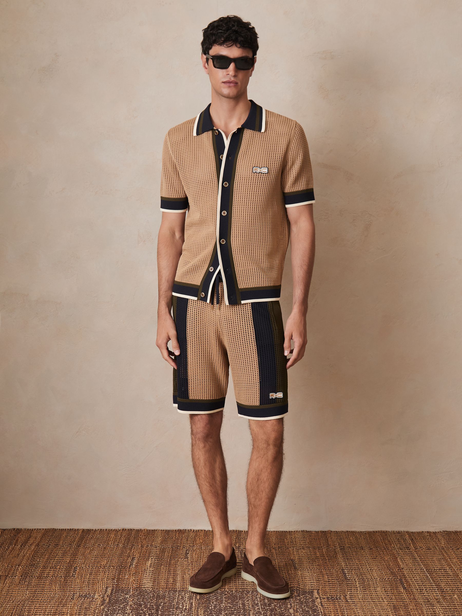 Reiss | Ché Crochet Tipped Shirt in Camel