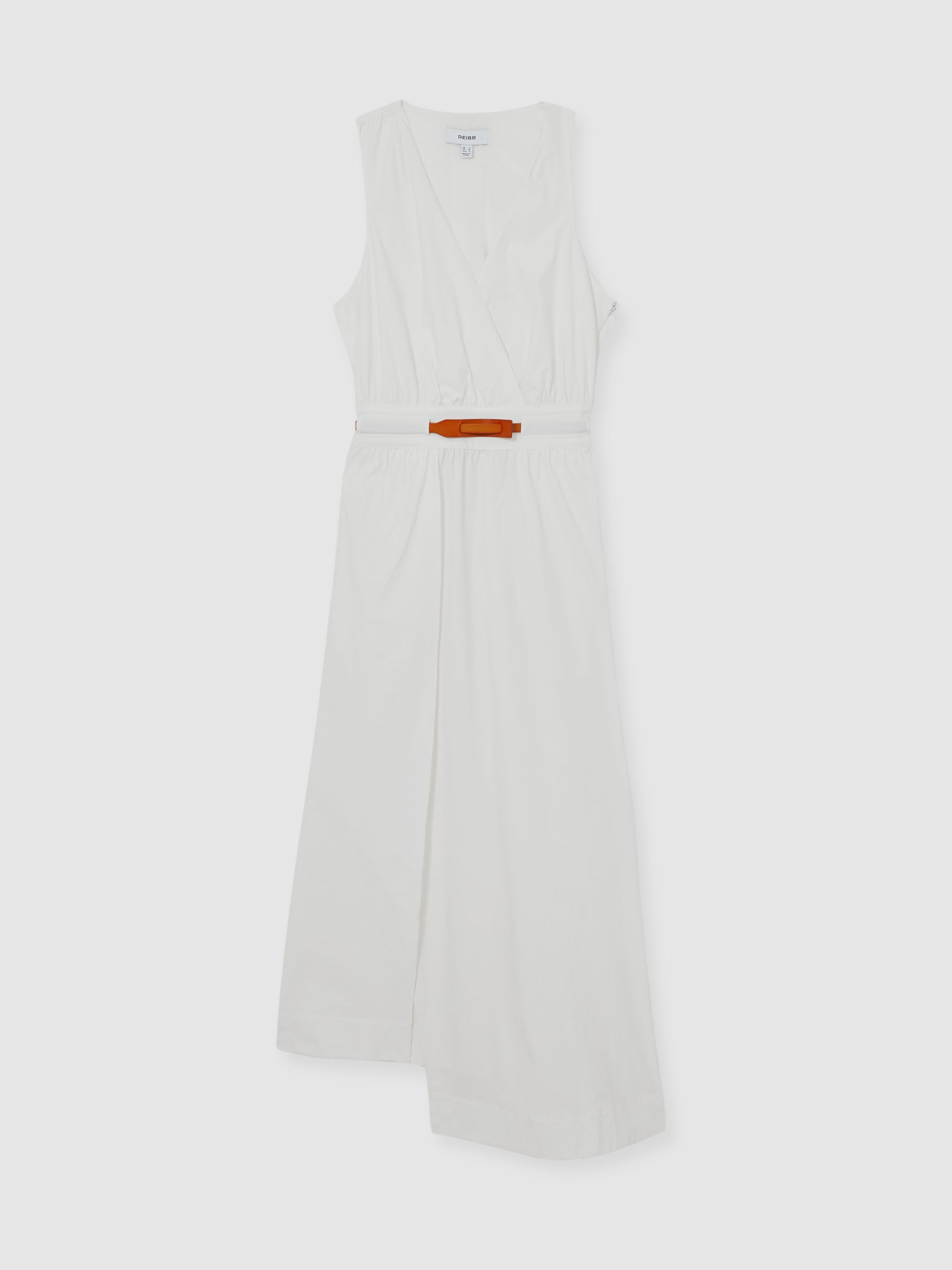 Petite Poplin Belted Split Midi Dress in Ivory