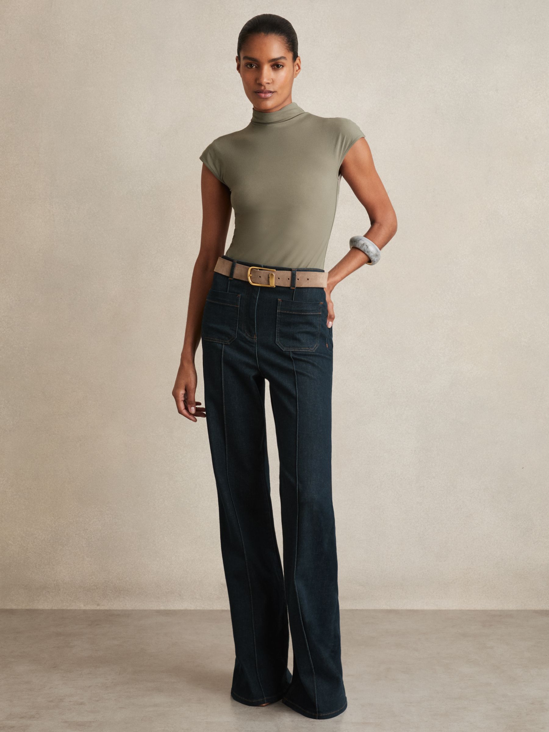 High-Neck Jersey Bodysuit in Sage Green