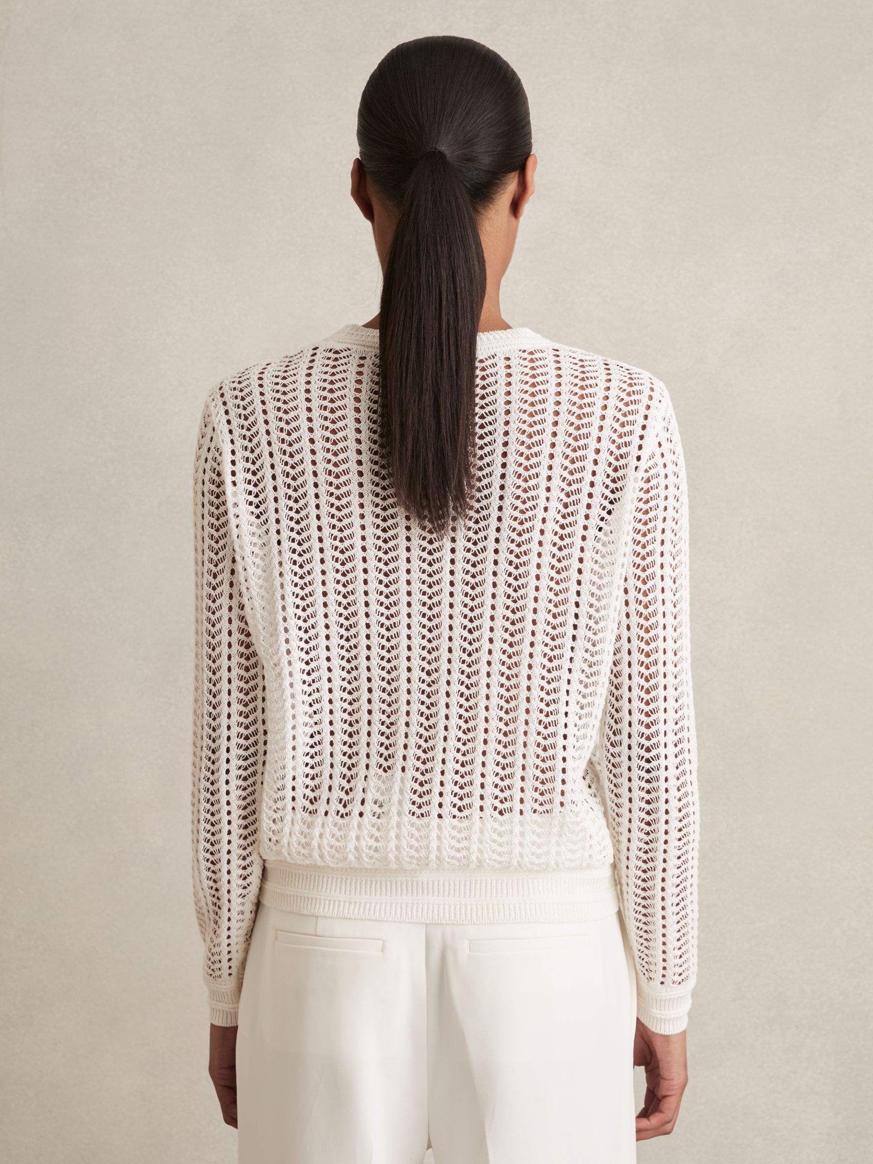 Open-Knit Crew-Neck Jumper in White