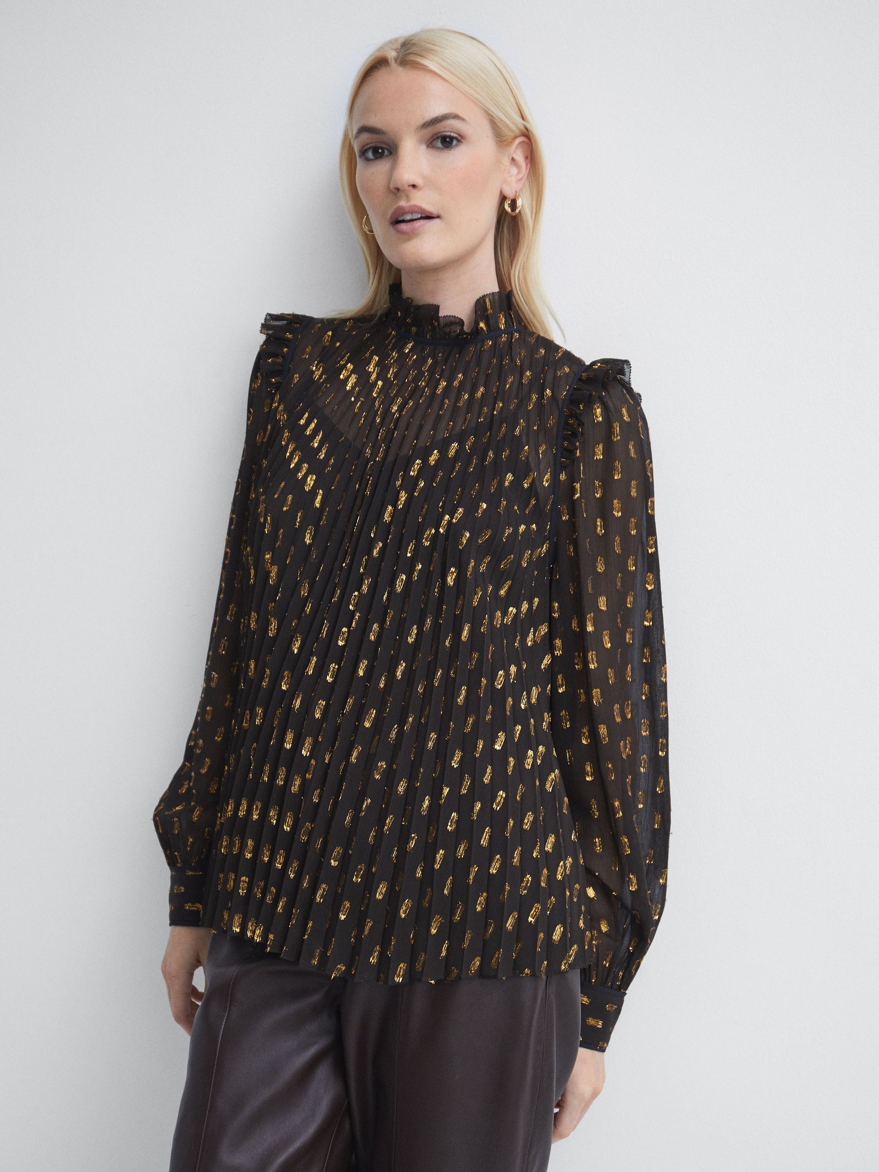 Florere Sheer Ruffle Blouse in Chocolate