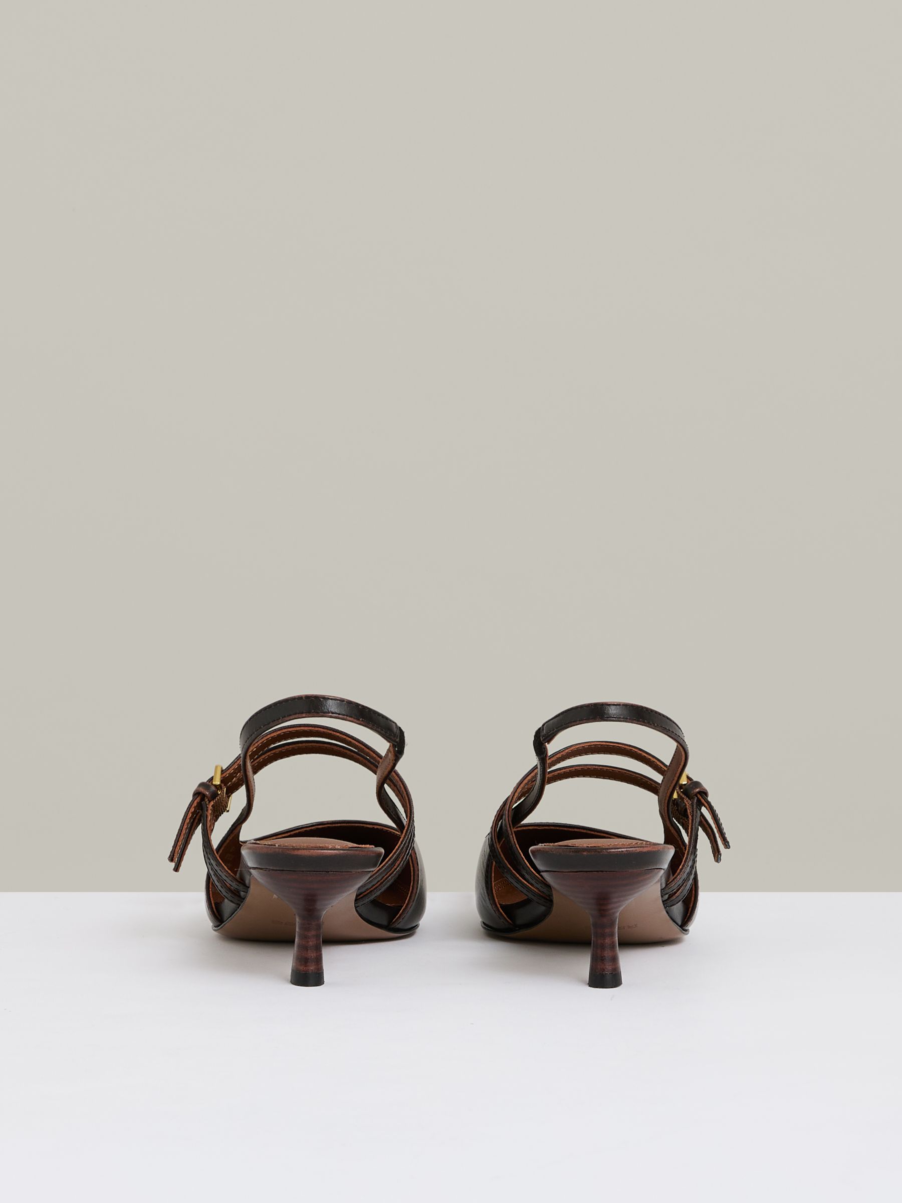 Leather Slingback Buckle Court Shoes in Chocolate