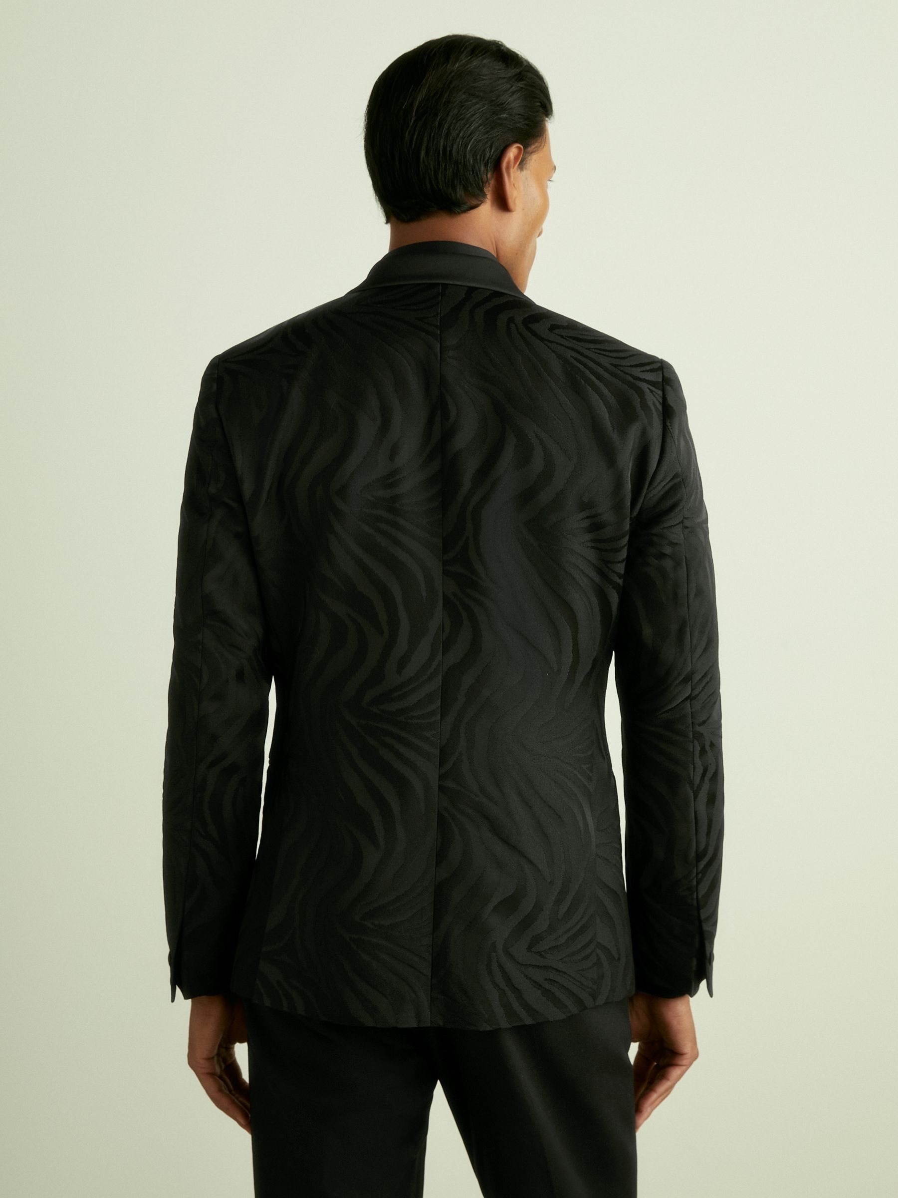 Wool-Blend Jacquard Tuxedo Jacket in Black
