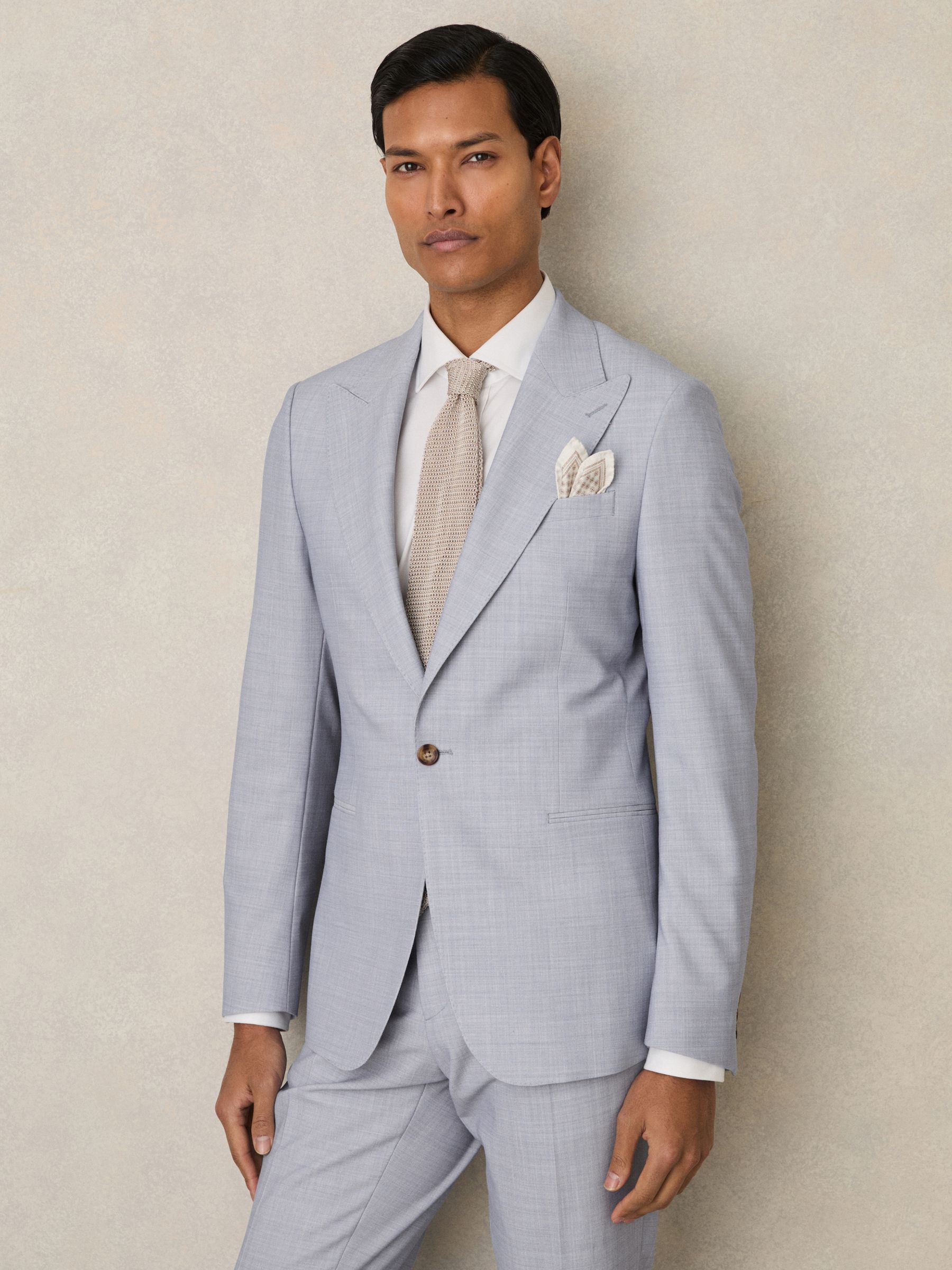 Single-Breasted Textured Blazer Slim-Fit With Wool in Soft Blue