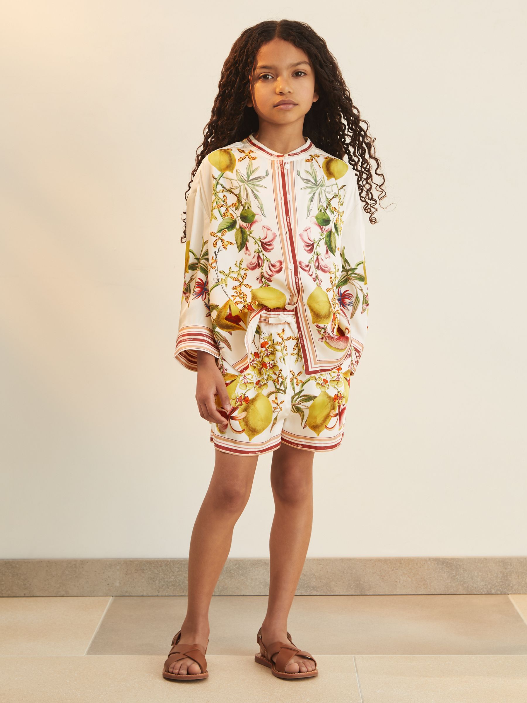4-9 yrs Reiss | NYBG Satin Floral-Print Shorts in Ivory