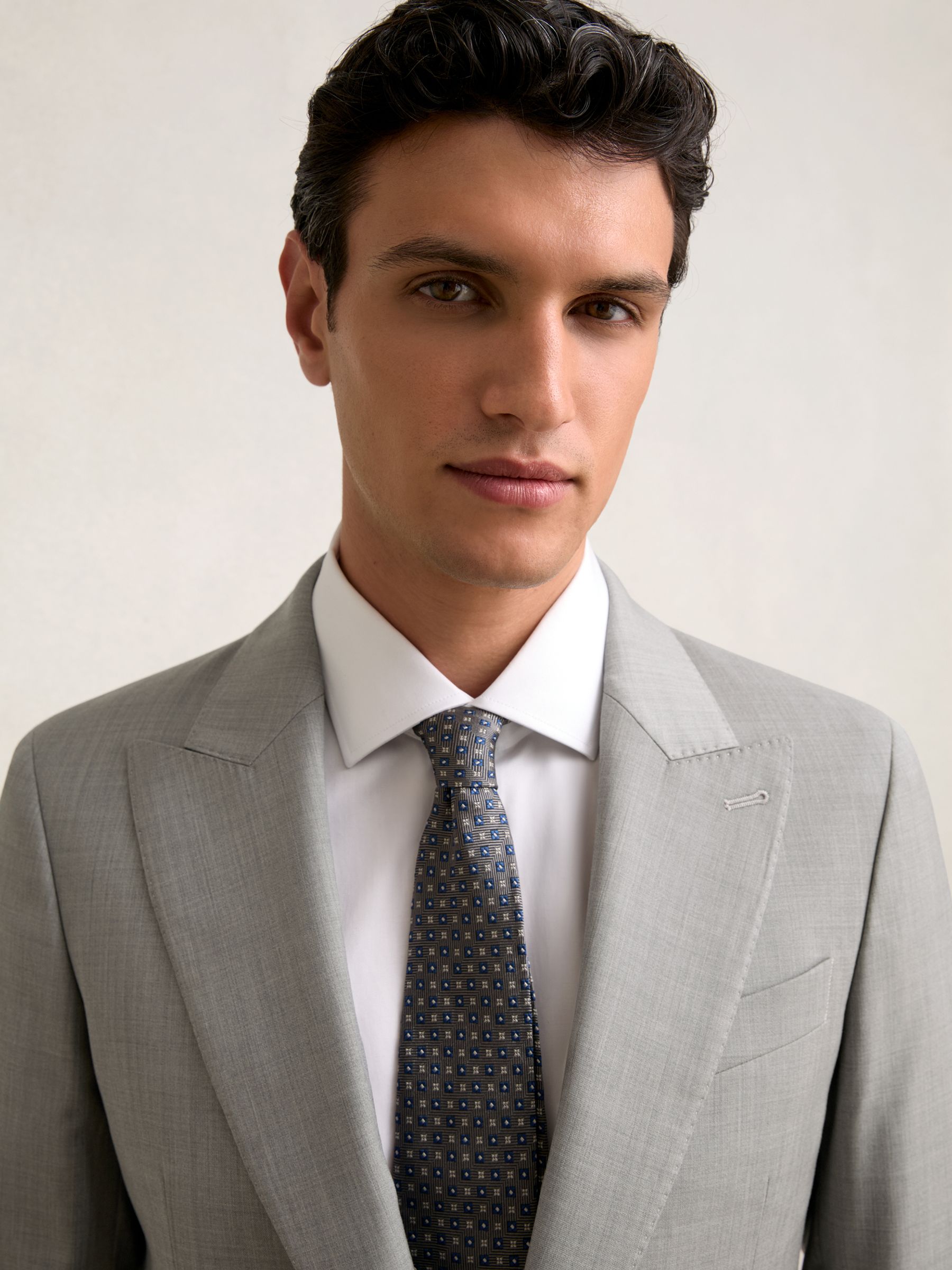 Slim-Fit Wool Single Breasted Suit Blazer in Mid Grey