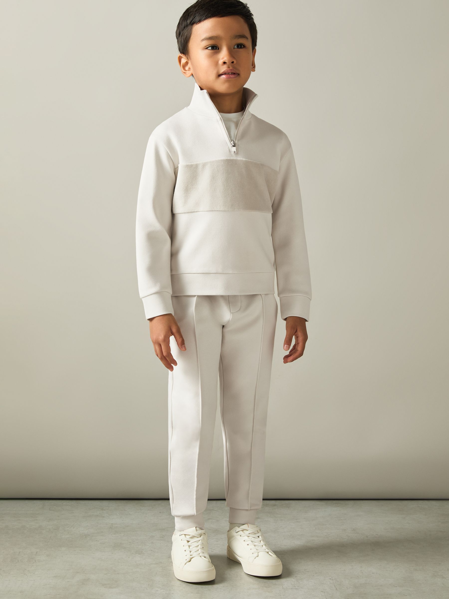 9-13 yrs Slim Fit Half-Zip Funnel Neck Velour Sweatshirt in Taupe