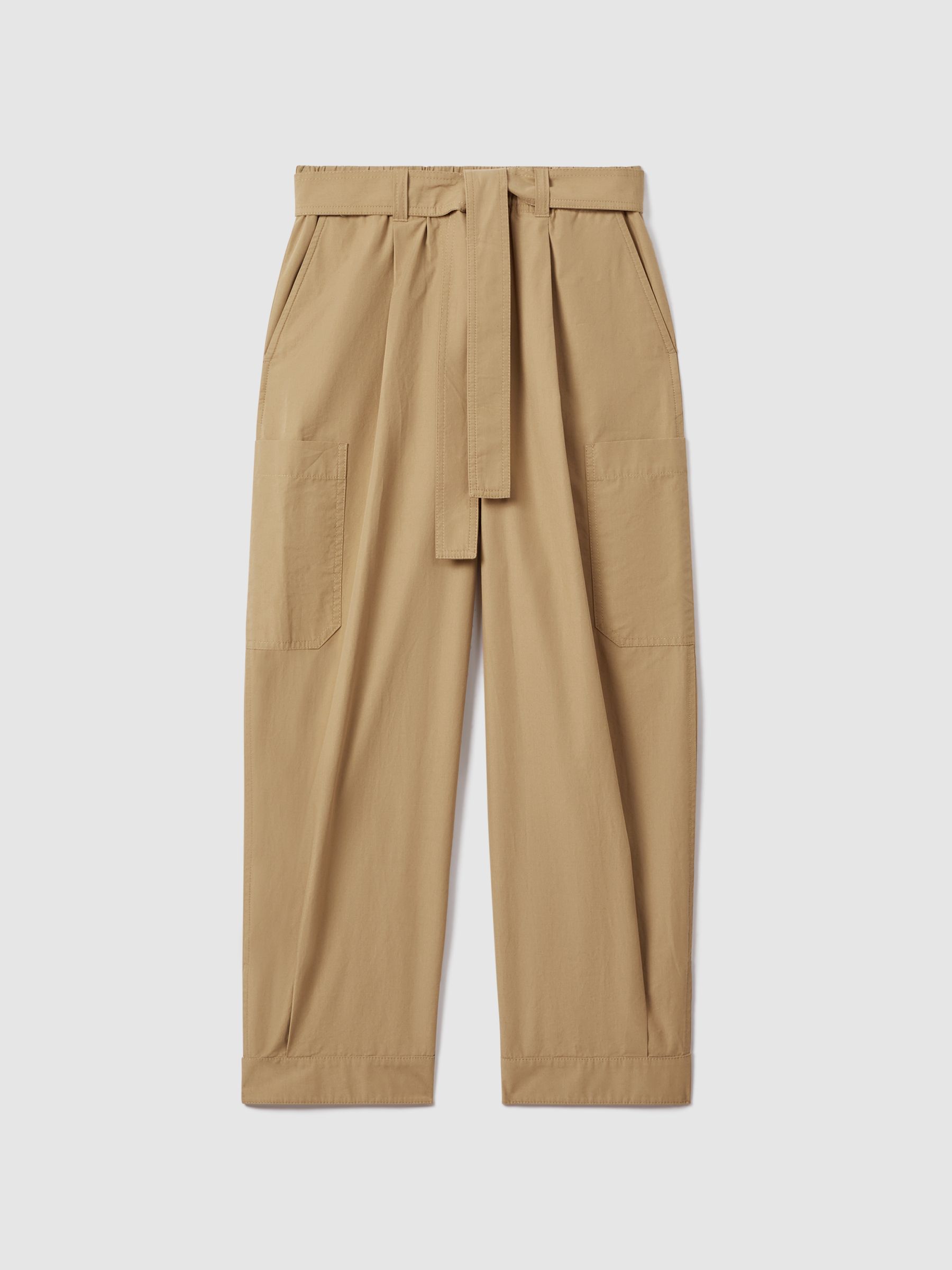Cotton Tapered Parachute Trousers in Sand