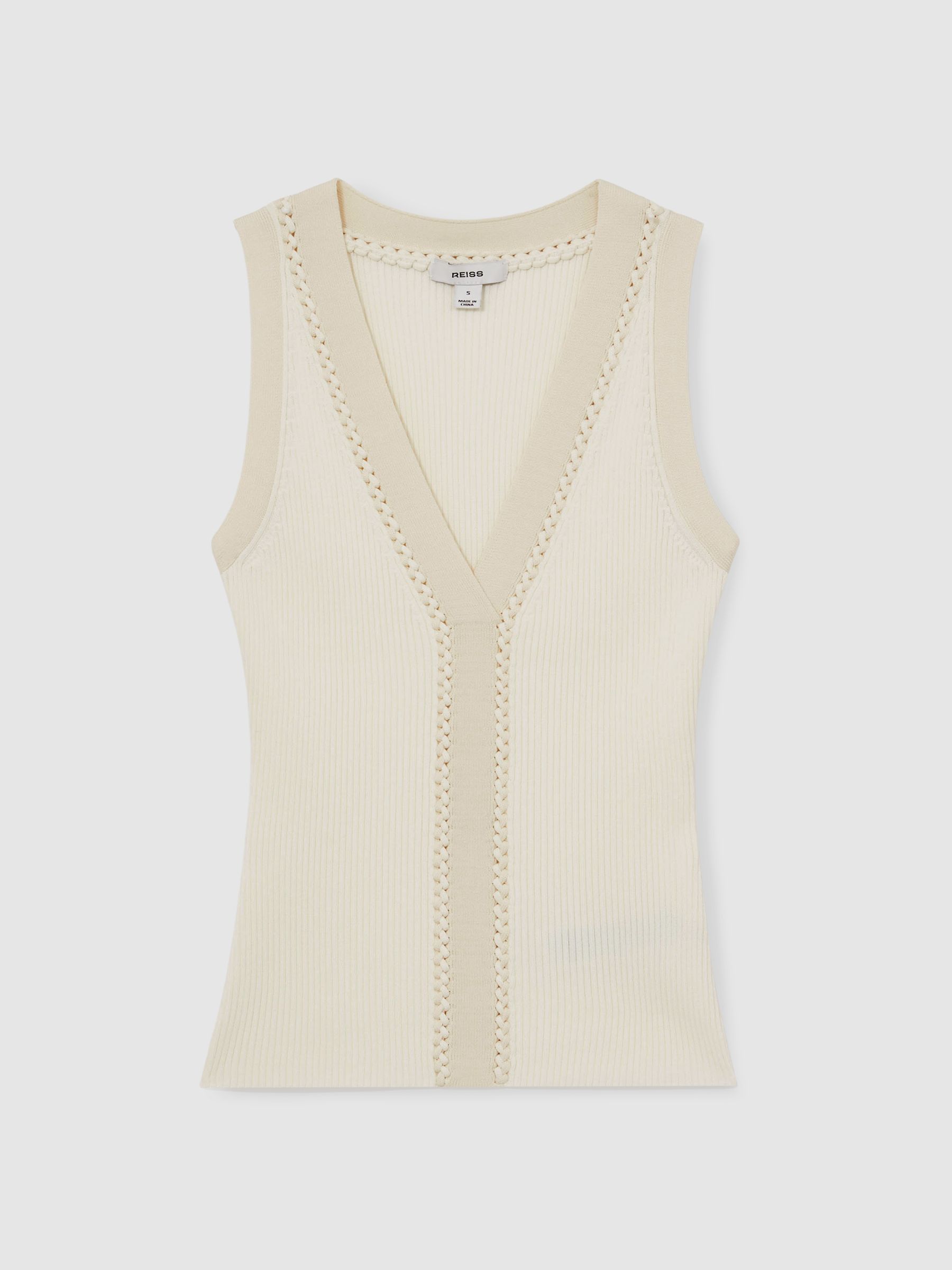 Craft-Stitch Rib-Knit Vest in Ivory/Ecru