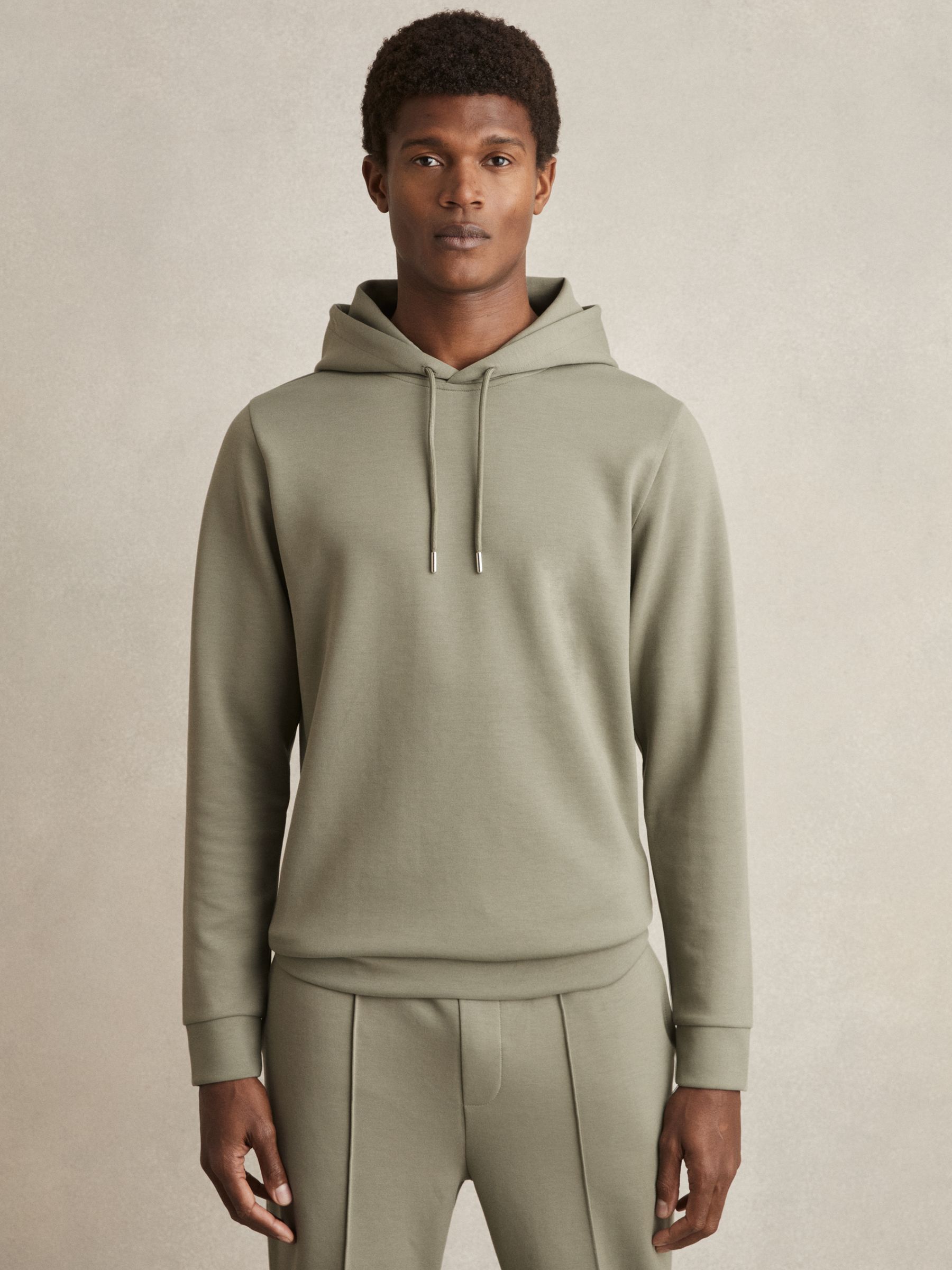 Interlock Jersey Drawstring Hoodie in Sage