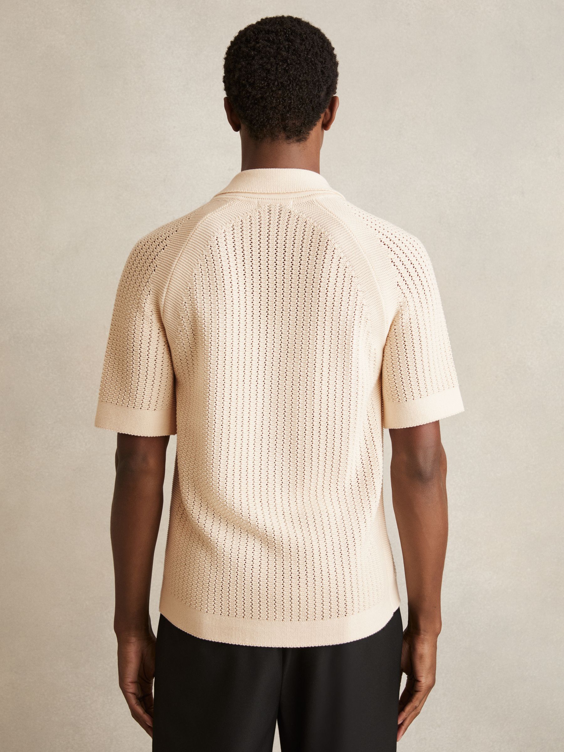Cotton Textured-Knit Cuban-Collar Shirt in Light Stone