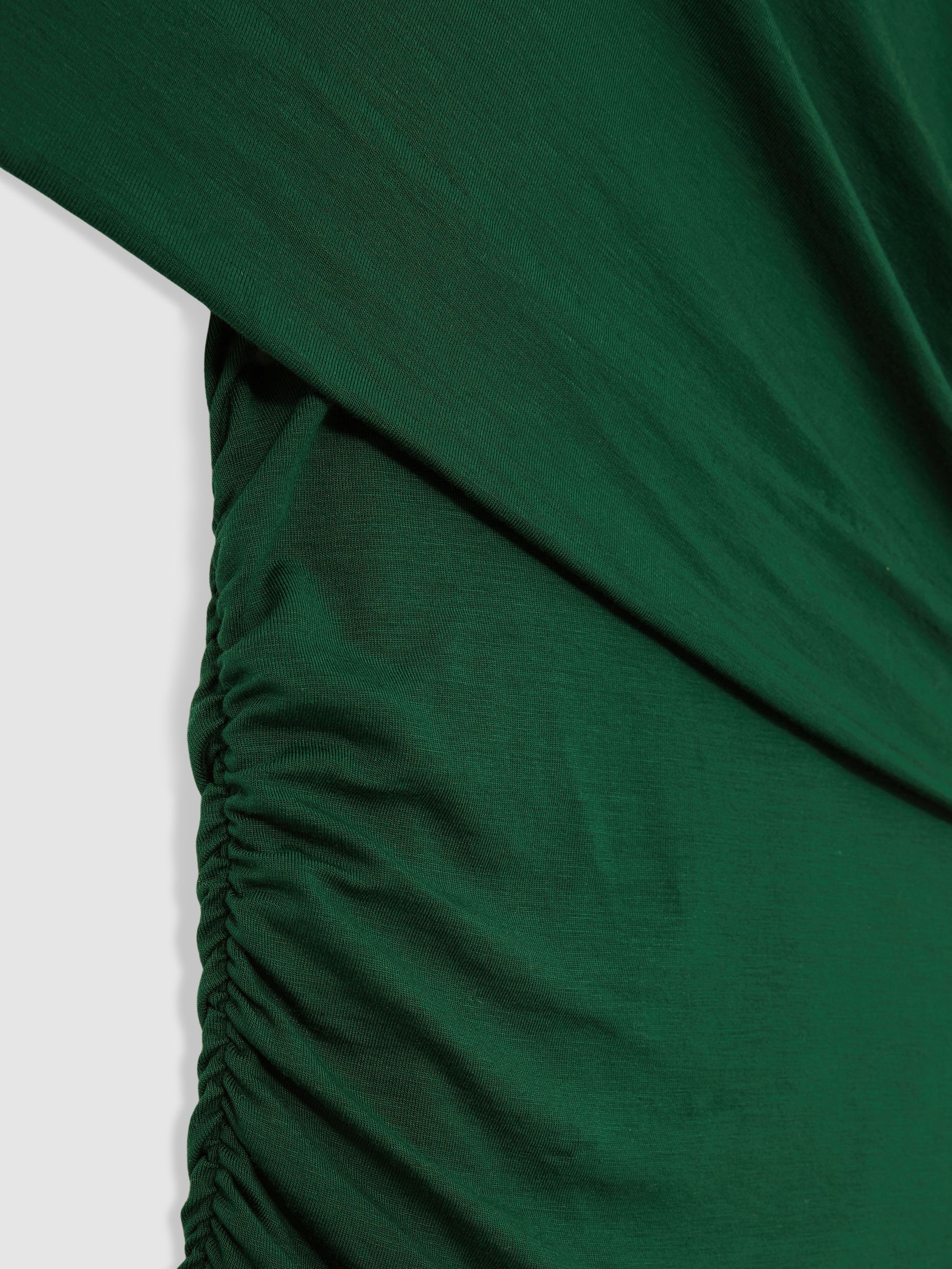 Stretch Lyocell Ruched Midi Dress in Green