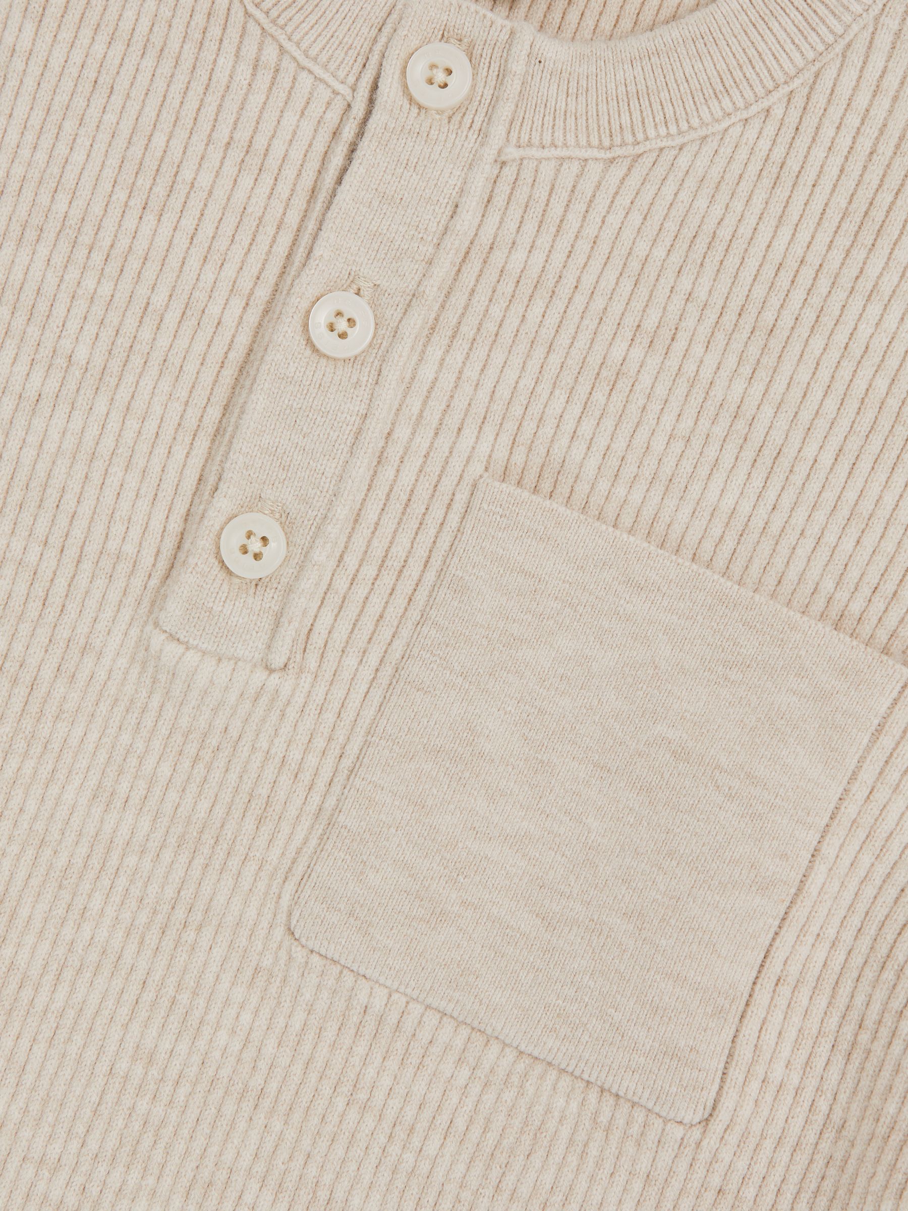 13-14 yrs Cotton-Blend Rib-Knit Henley Top in Oatmeal Melange