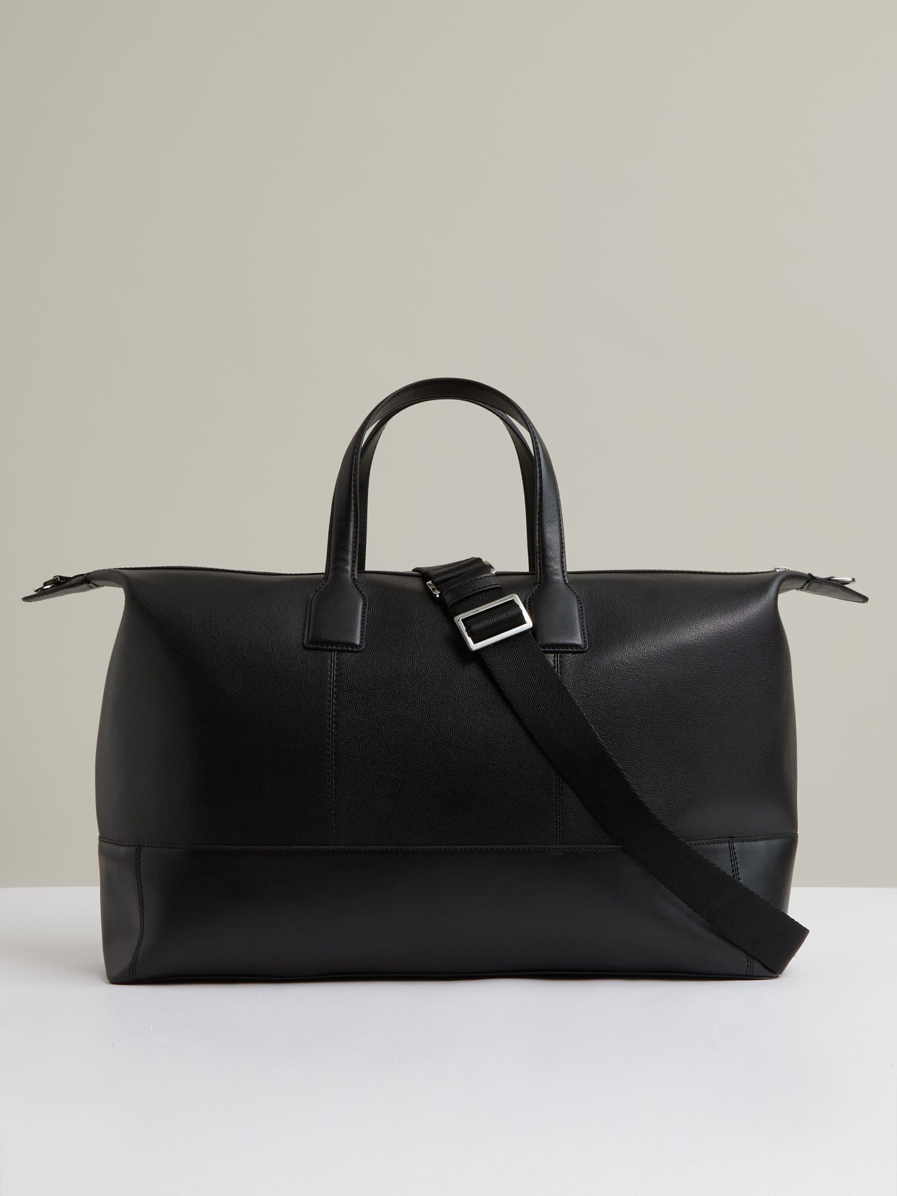 Micro-Grain Leather Holdall in Black