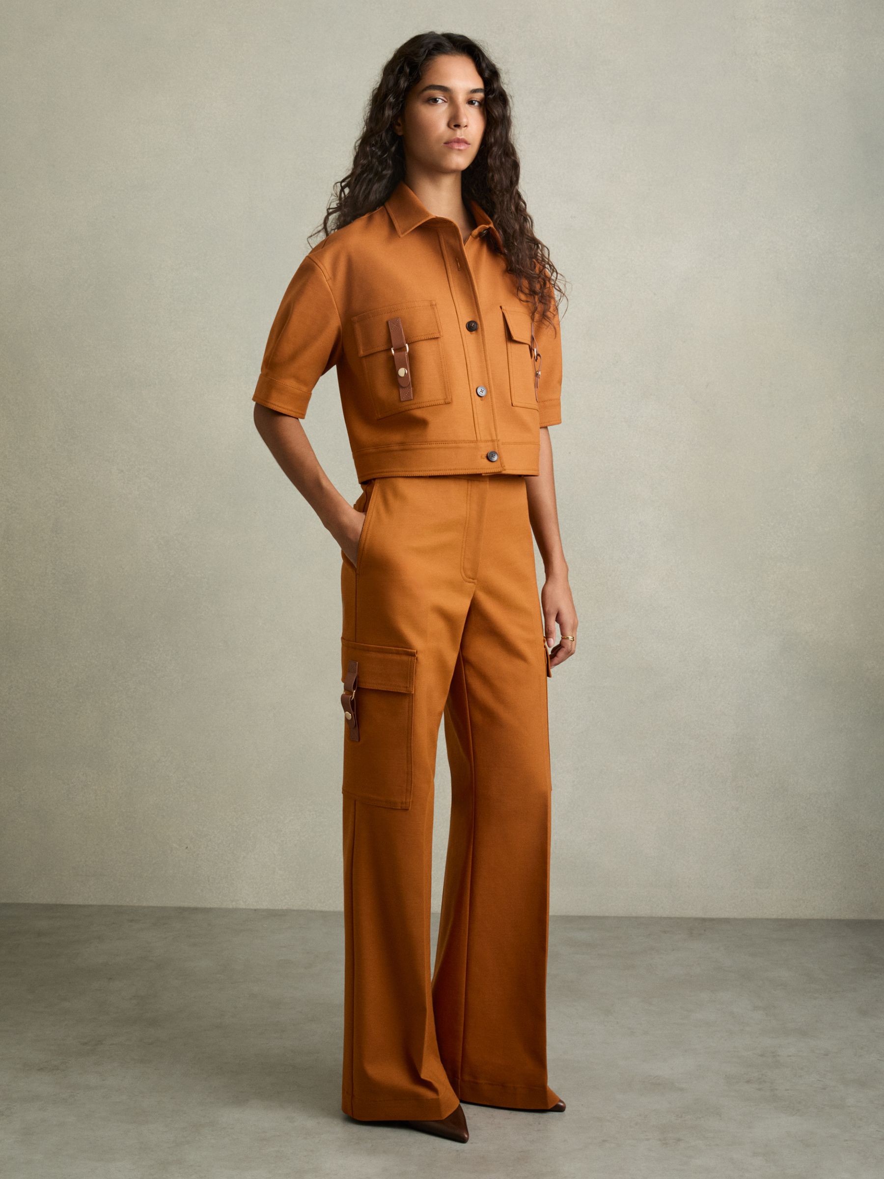 Button-Through Cropped Cargo Top in Rust