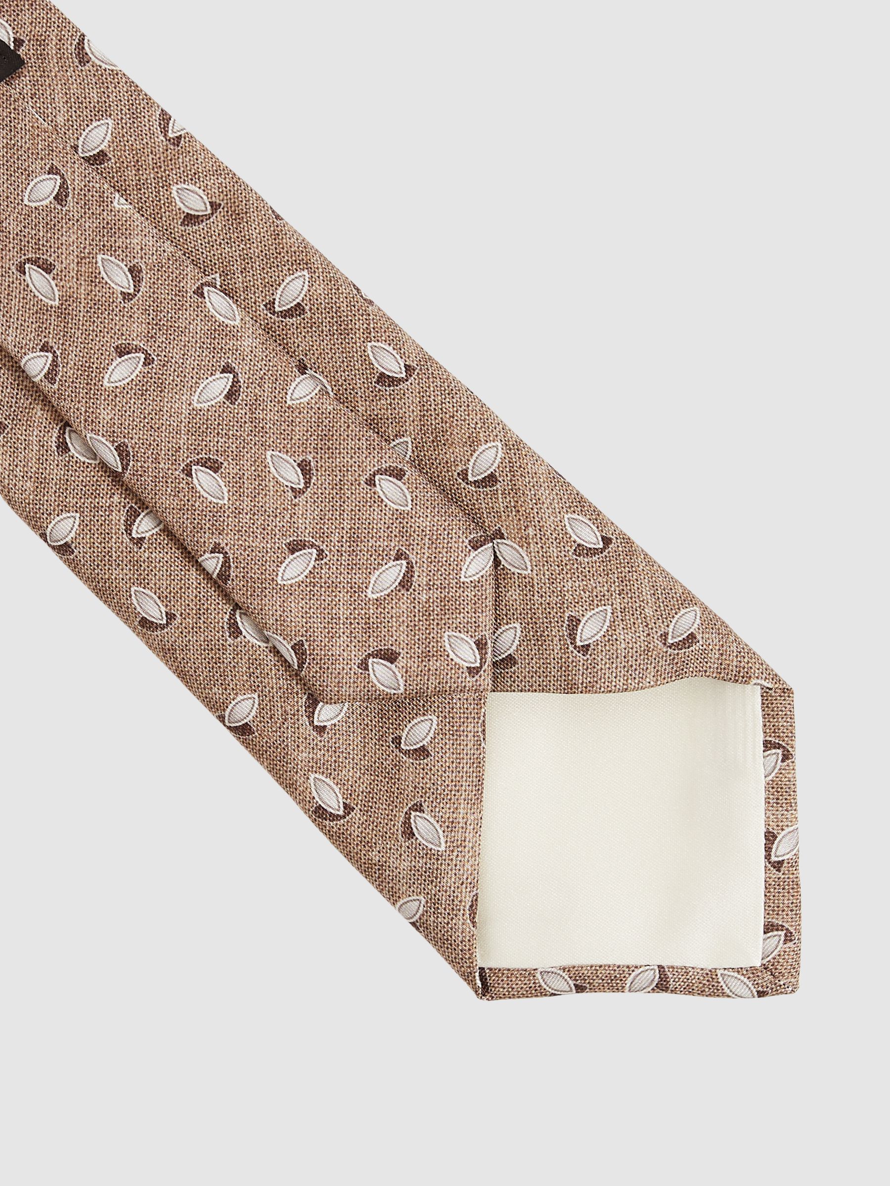 Silk Geometric Print Tie in Soft Brown Melange