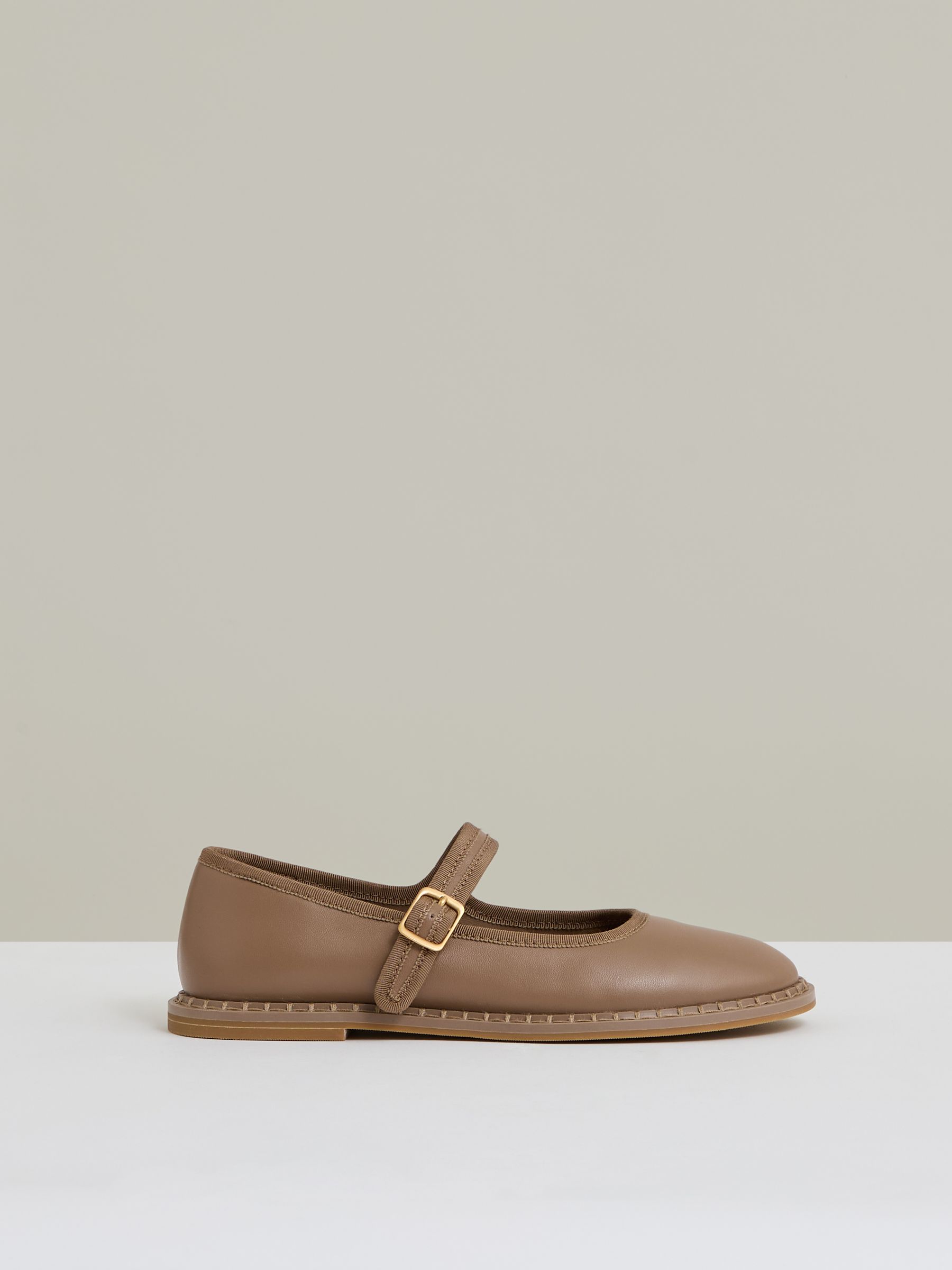 Leather Mary-Jane Shoes in Taupe