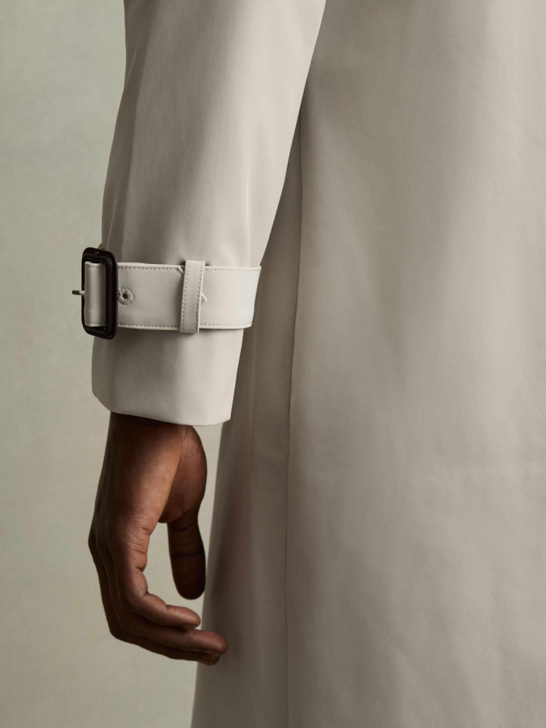 Double Breasted Long Trench Coat in Stone