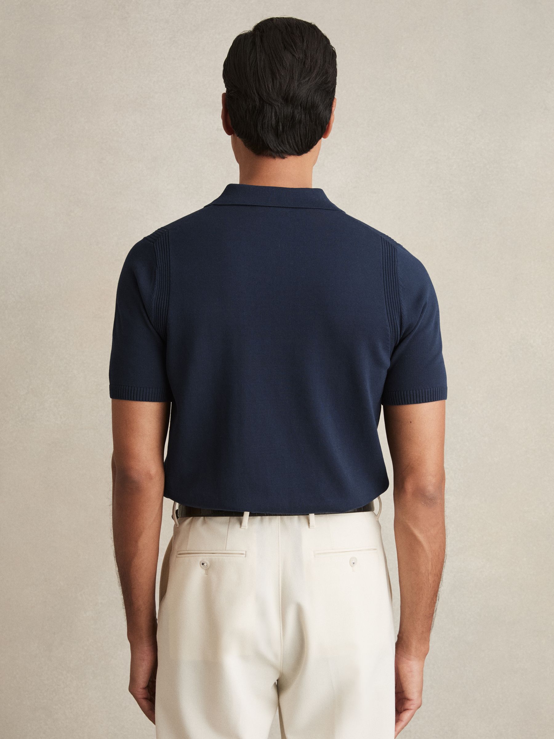 Cotton Half-Zip Knitted Polo Shirt in Navy